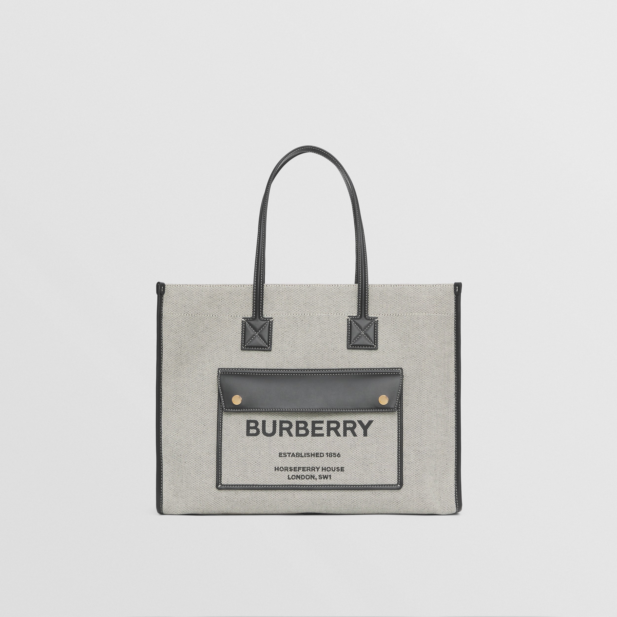 Medium Two-tone Canvas and Leather Freya Tote in Black - Women | Burberry®  Official