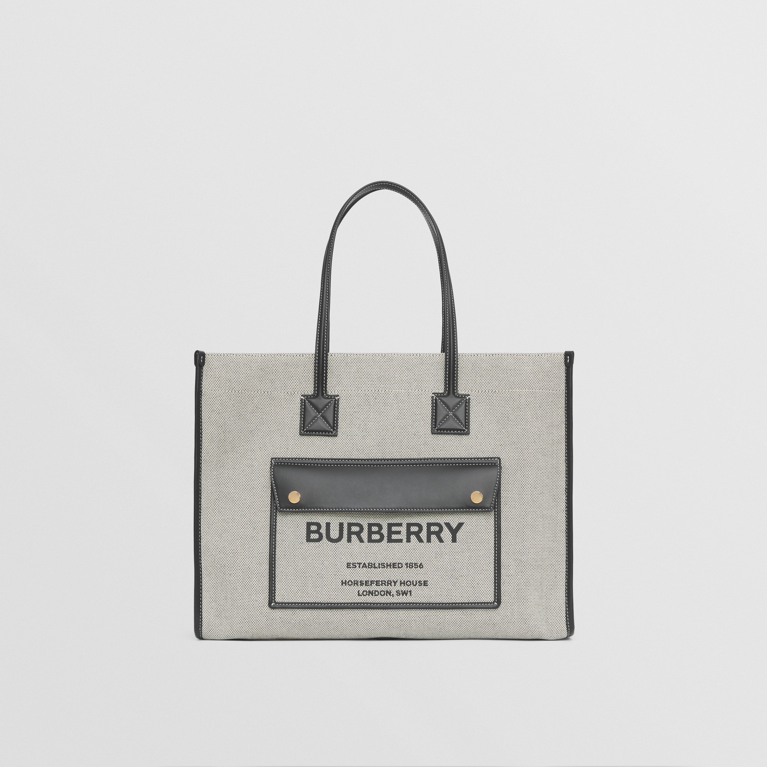 ミディアム ツートン キャンバス&レザー フレヤトート (ブラック) - ウィメンズ | Burberry®公式サイト