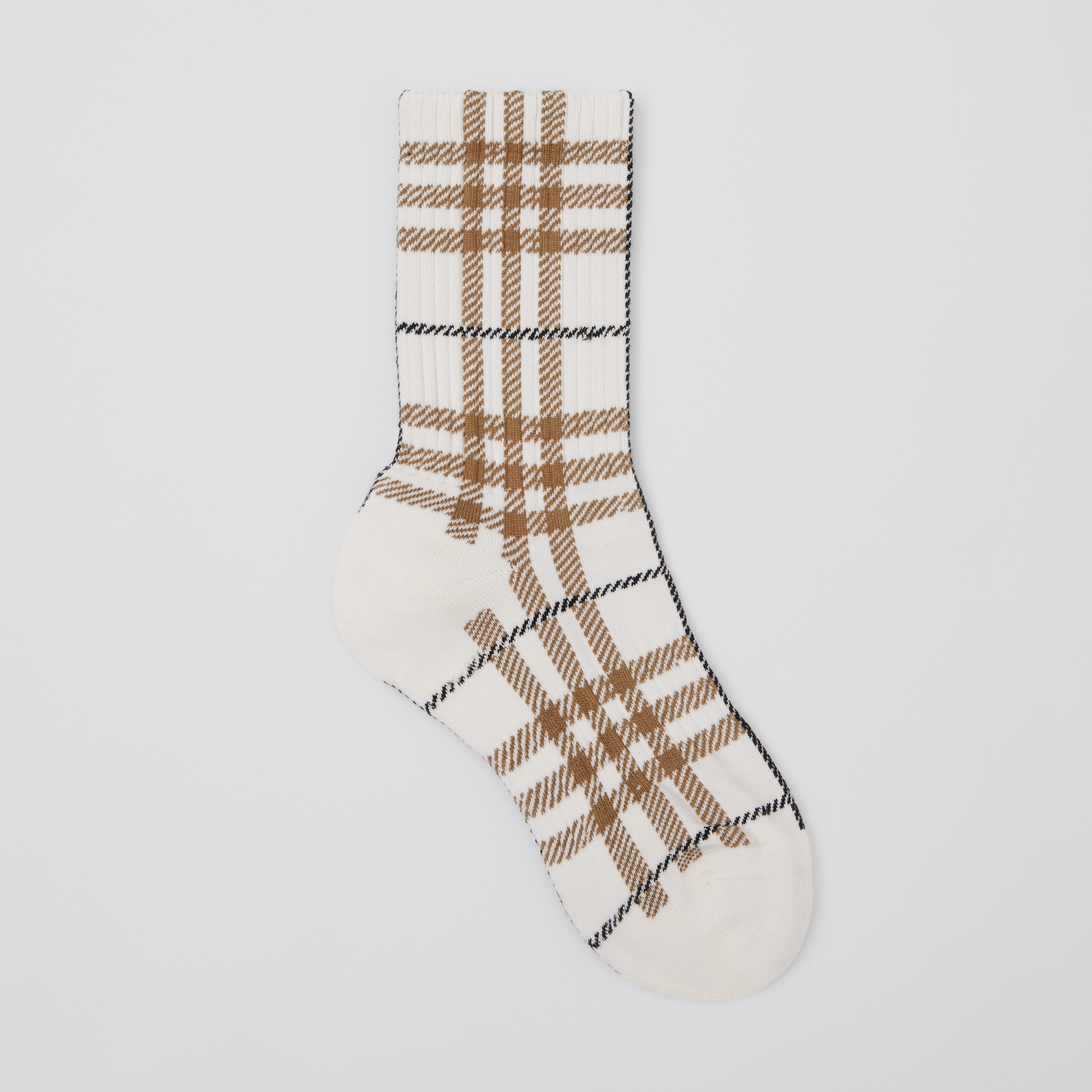 Check Technical Stretch Cotton Jacquard Socks in Frosted Vanilla | Burberry®  Official