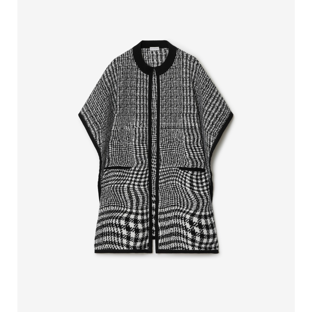 Burberry Short-sleeve Houndstooth-pattern Cape In Monochrome