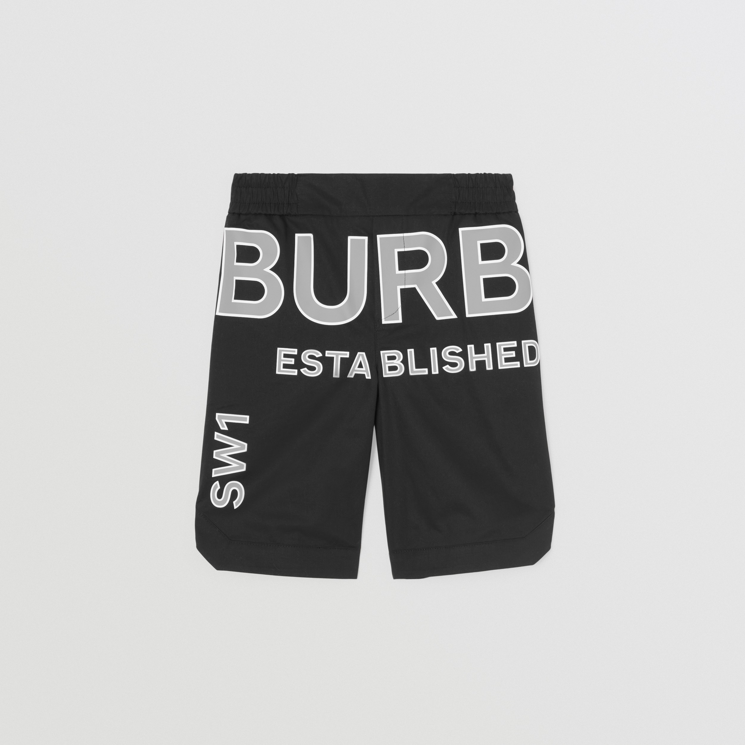 Pantalones cortos en algodón con paneles a cuadros y motivo Horseferry (Negro) - Niños | Burberry® oficial - 1