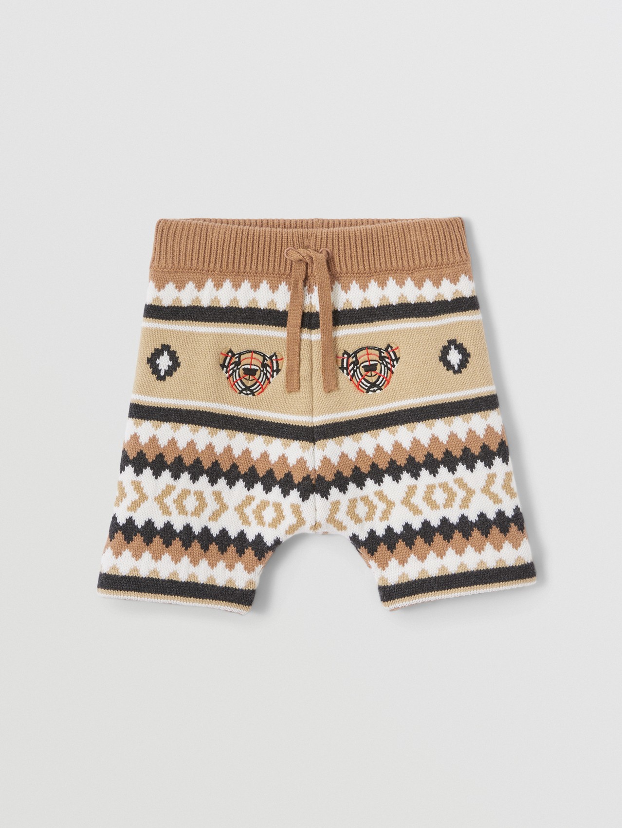 Fair Isle Wool Cashmere Shorts in Camel