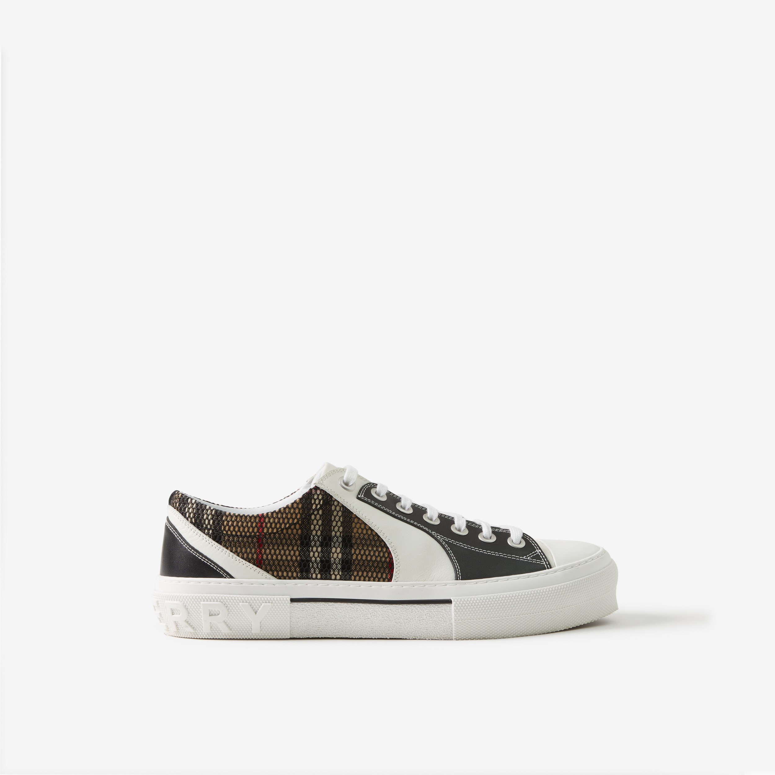 Vintage Check Cotton, Mesh and Leather Sneakers in Black/white - Men | Burberry® Official - 1