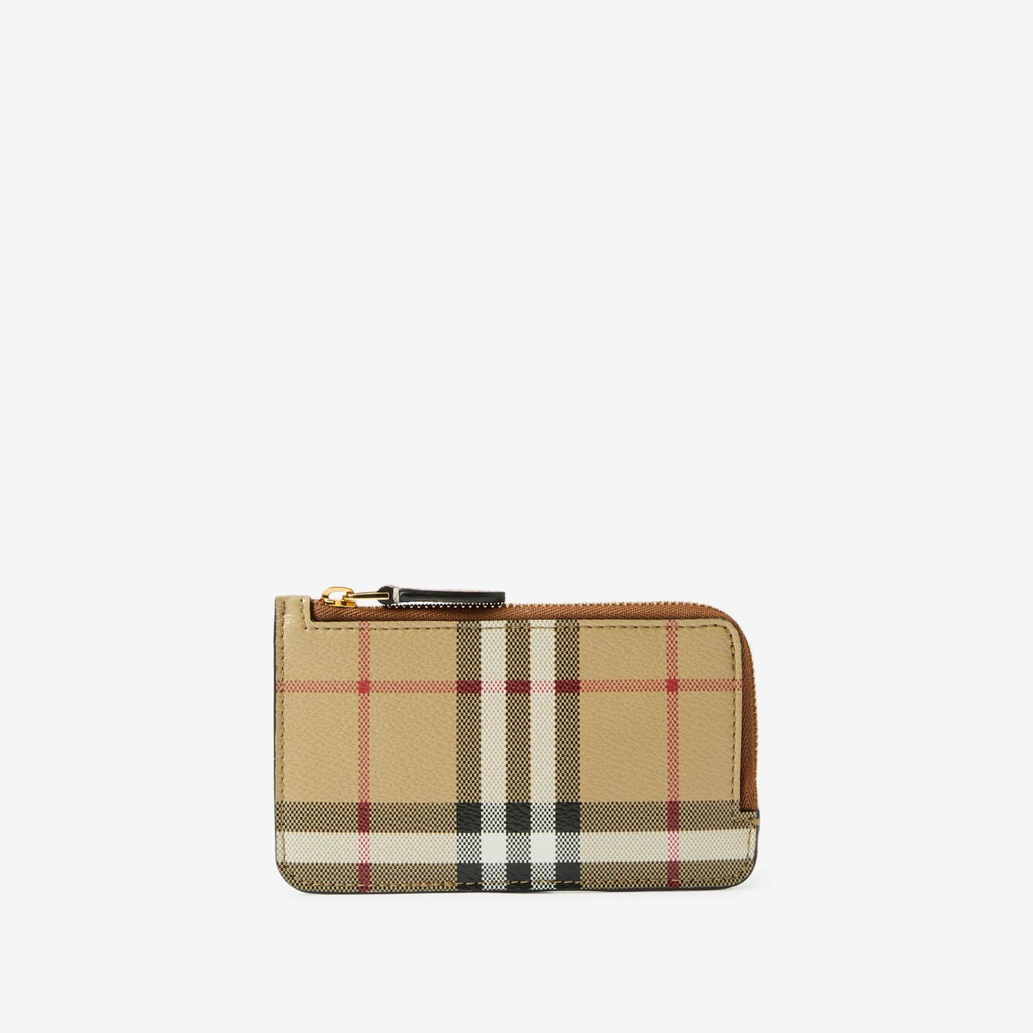 Check and Leather Zip Card Case in Archive Beige - Women | Burberry® Official
