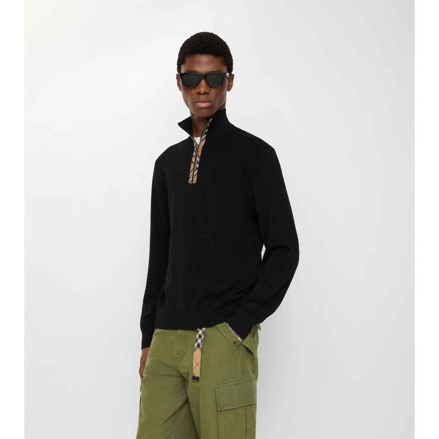 Check Trim Wool Half-zip Sweater - thumbnail 5