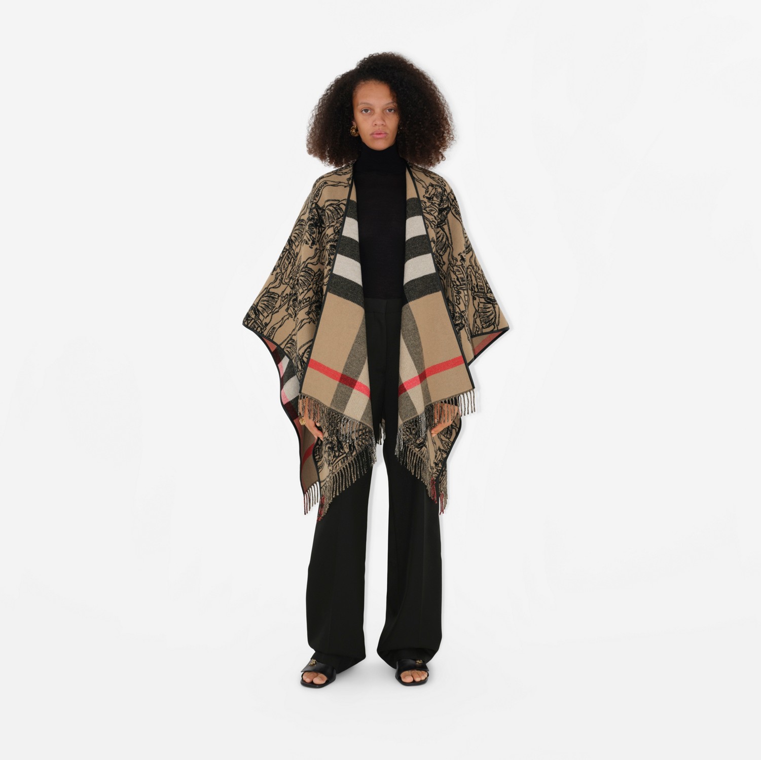 Reversible EKD Check Wool Cape in Archive beige | Burberry Reversible EKD Check Wool Cape in Archive beige | Burberry