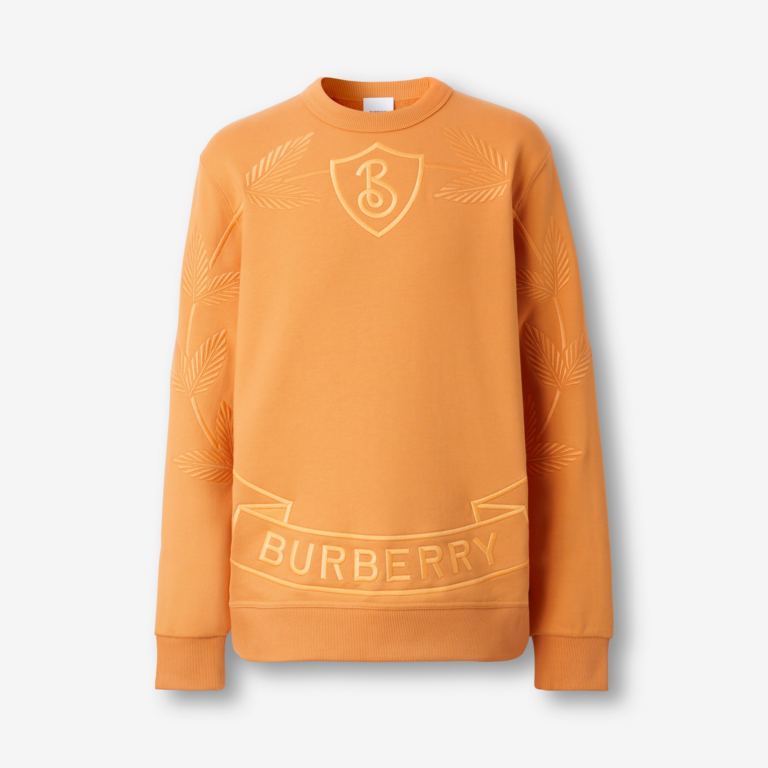 Embroidered Oak Leaf Crest Cotton Sweatshirt in Dusty Orange - Men | Burberry® Official - 1