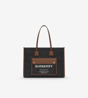 Medium Freya Tote in Indigo blue/malt Brown - Women | Burberry® Official