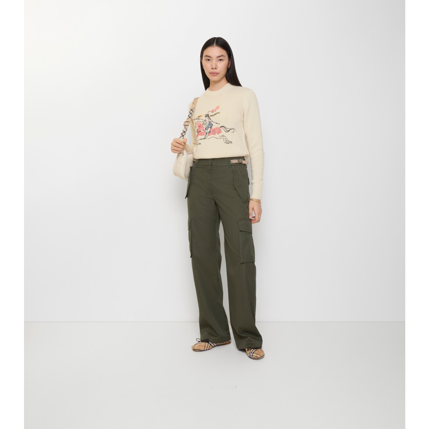 Check Trim Gabardine Cargo Trousers