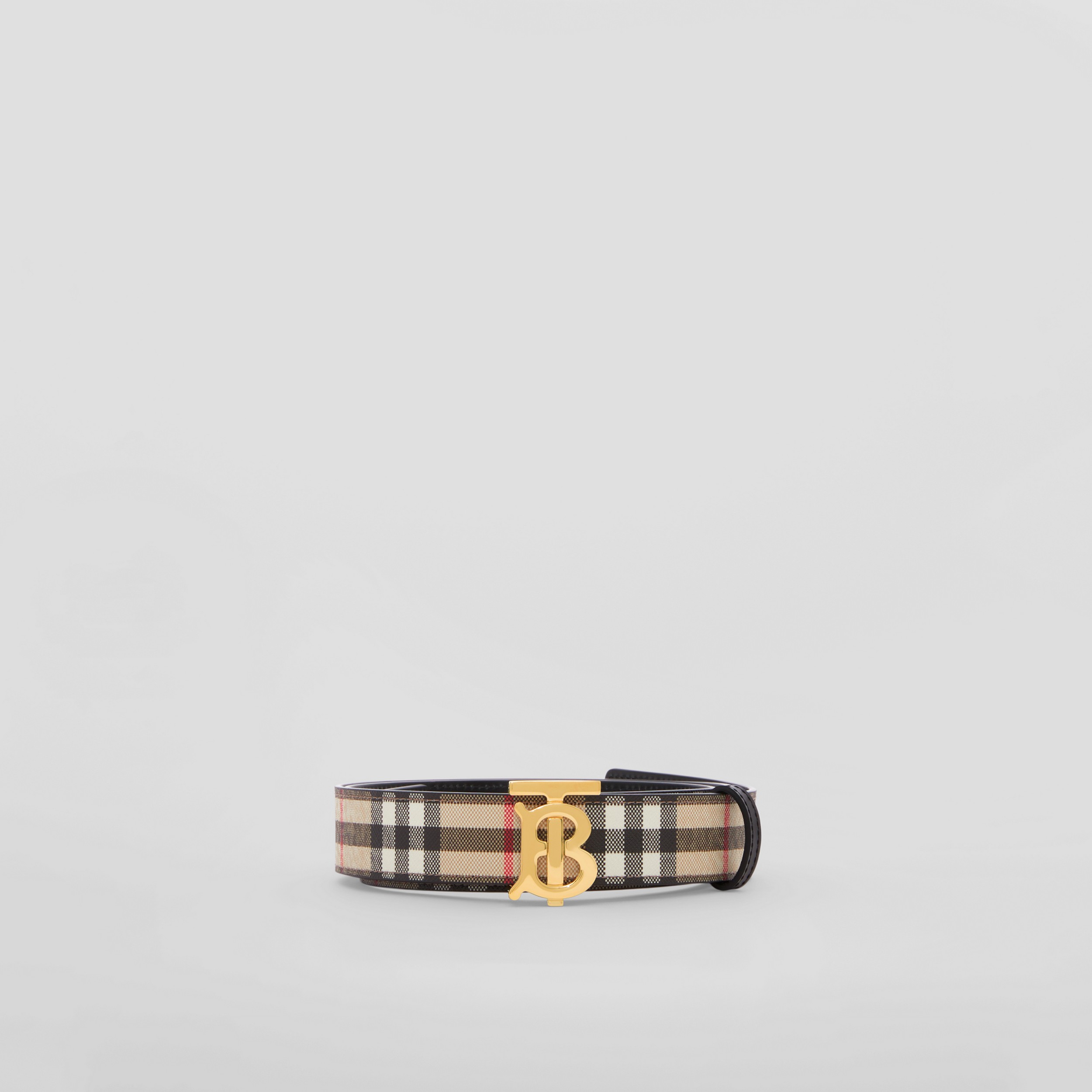 Check and Leather Reversible TB Belt in Archive Beige/black/gold | Burberry® Official - 4
