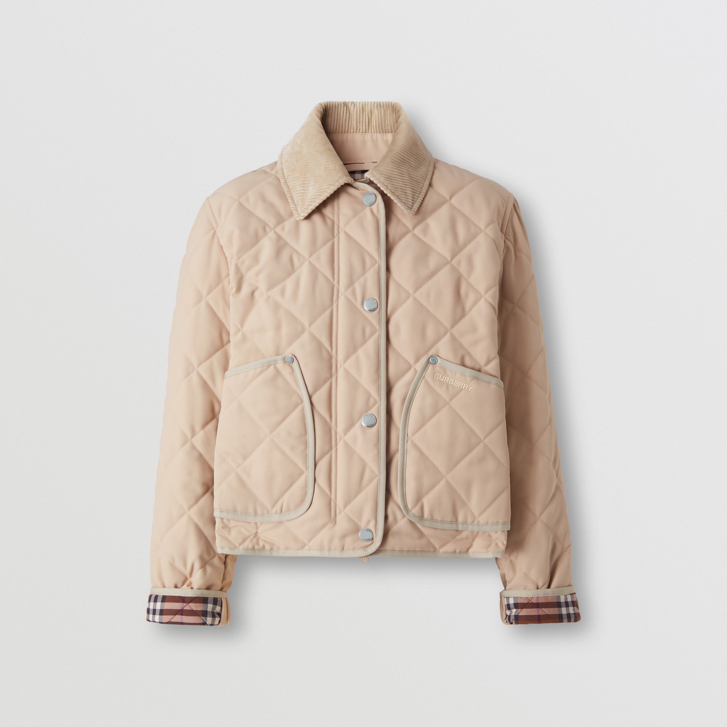 Corduroy Collar Diamond Quilted Cropped Barn Jacket in Soft Fawn - Women | Burberry® Official - 4