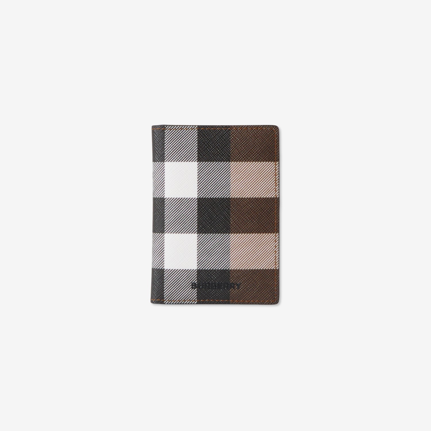 Check and Leather Folding Card Case in Dark birch brown - Men, Canvas | Burberry® Official