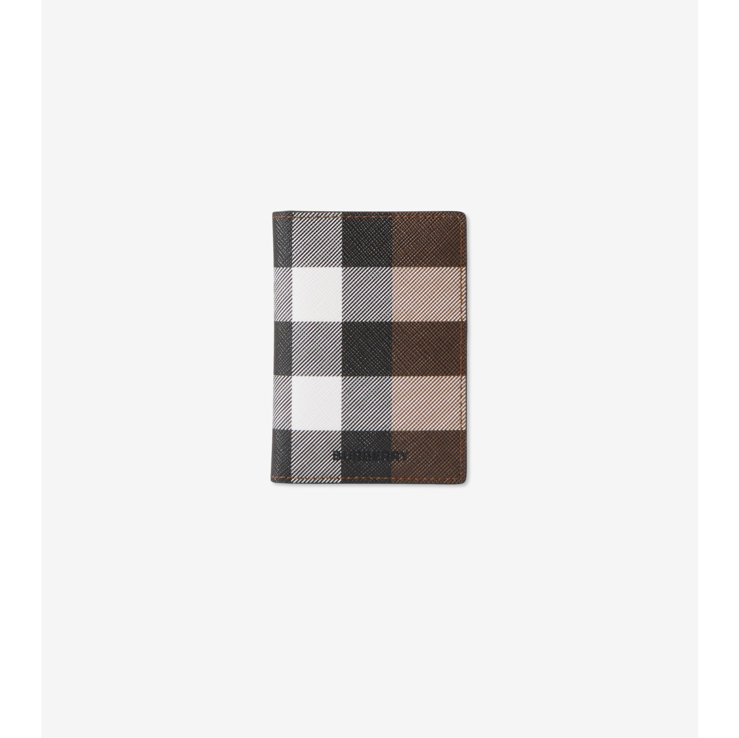 Check and Leather Folding Card Case in Dark birch brown - Men, Canvas | Burberry® Official