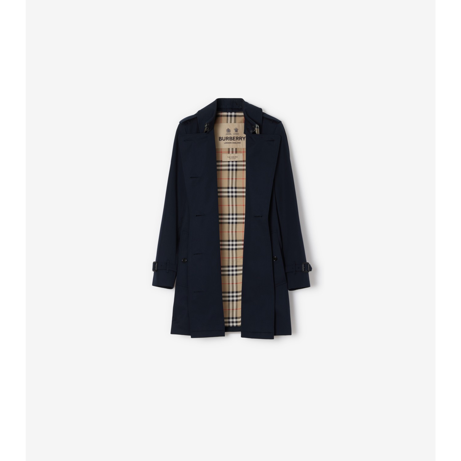 Short Chelsea Heritage Trench Coat in Coal blue Women Cotton Gabardine Burberry Official