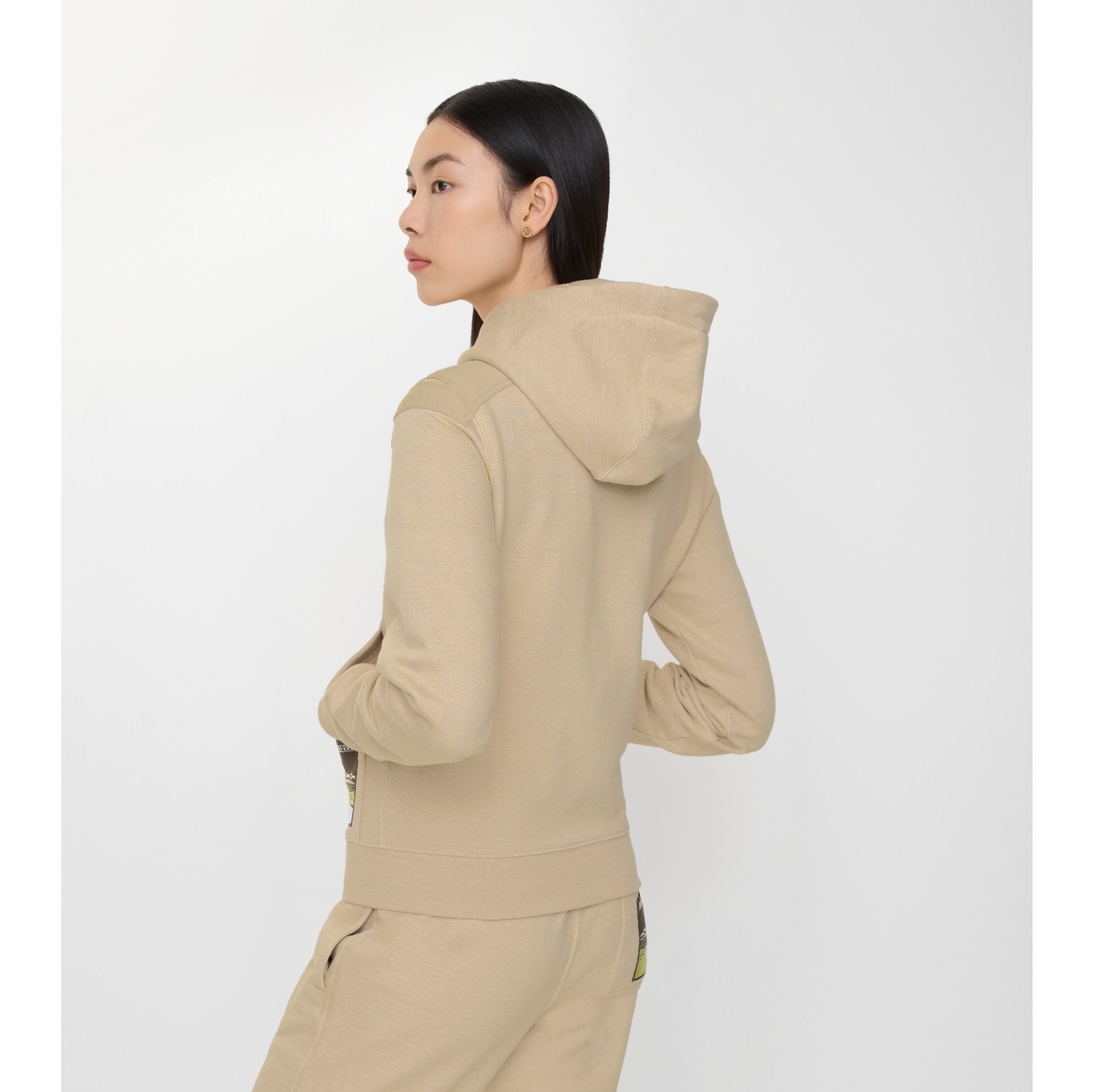 Landscape Label Cotton Zip Hoodie in Dune beige melange - Women | Burberry® Official