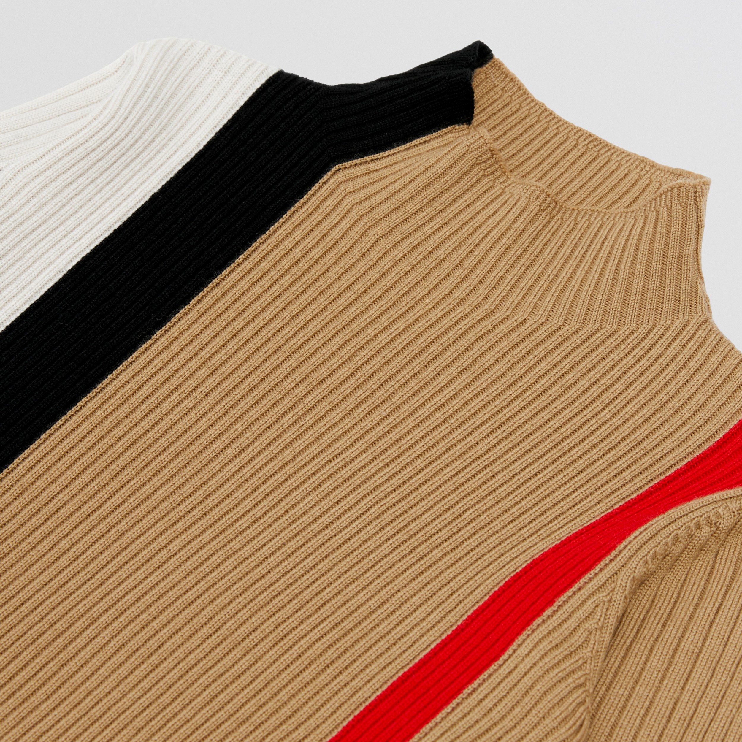 Striped Rib Knit Wool Turtleneck Sweater in Archive Beige | Burberry® Official - 2