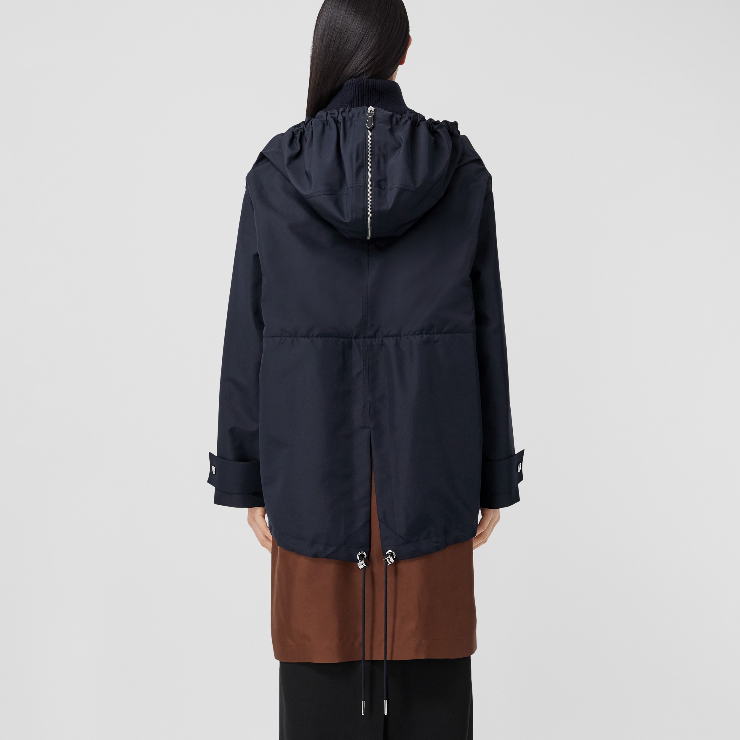 Rib Knit Wool Panel Reconstructed Hooded Jacket in Coal Blue - Women | Burberry® Official - 3