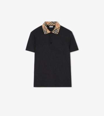 Burberry チェックカラー コットンポロシャツ (チャコールメランジ) - メンズ | Burberry®公式サイト