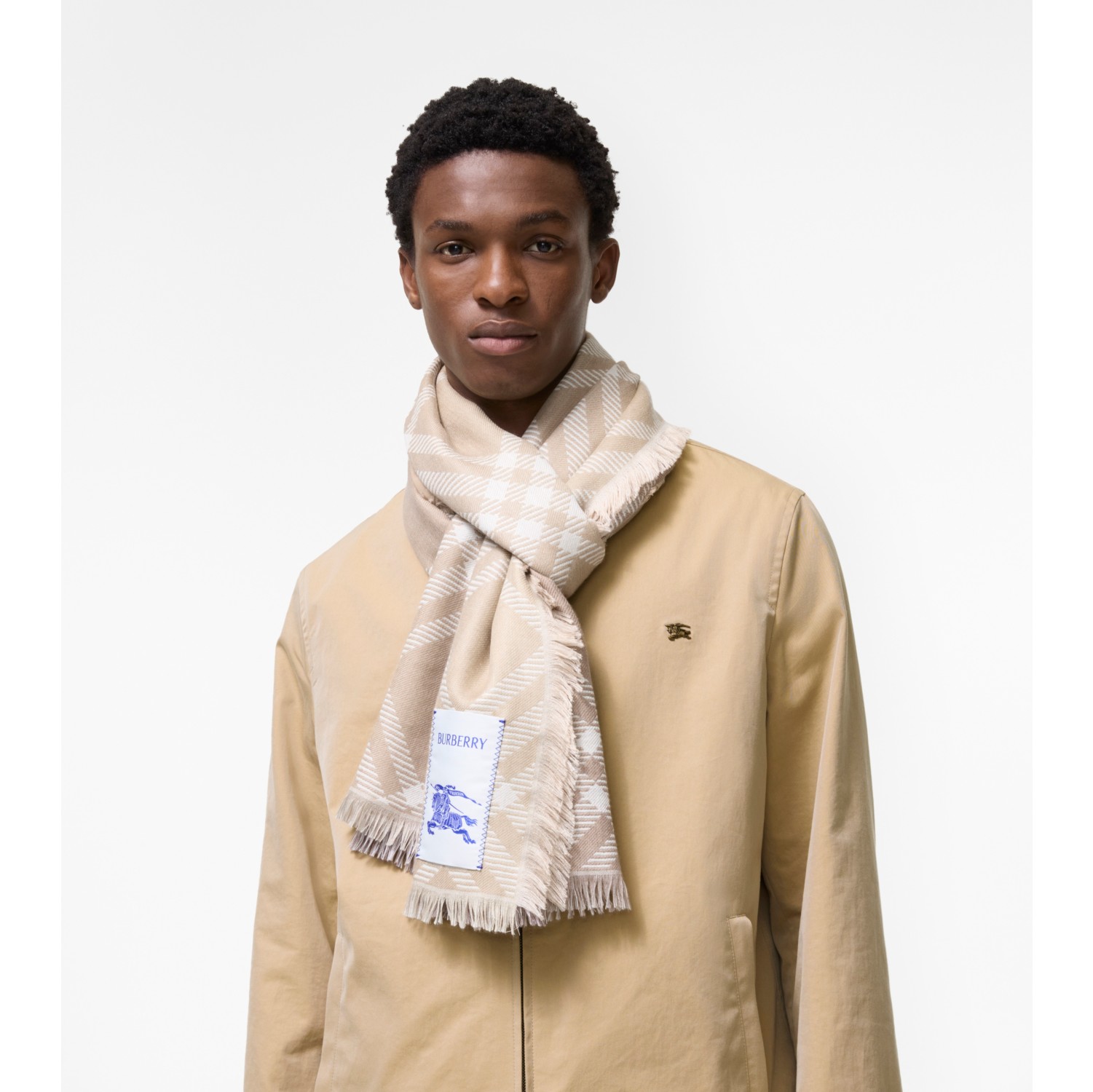 Gradient Check Wool Silk Scarf in Sand beige | Burberry® Official