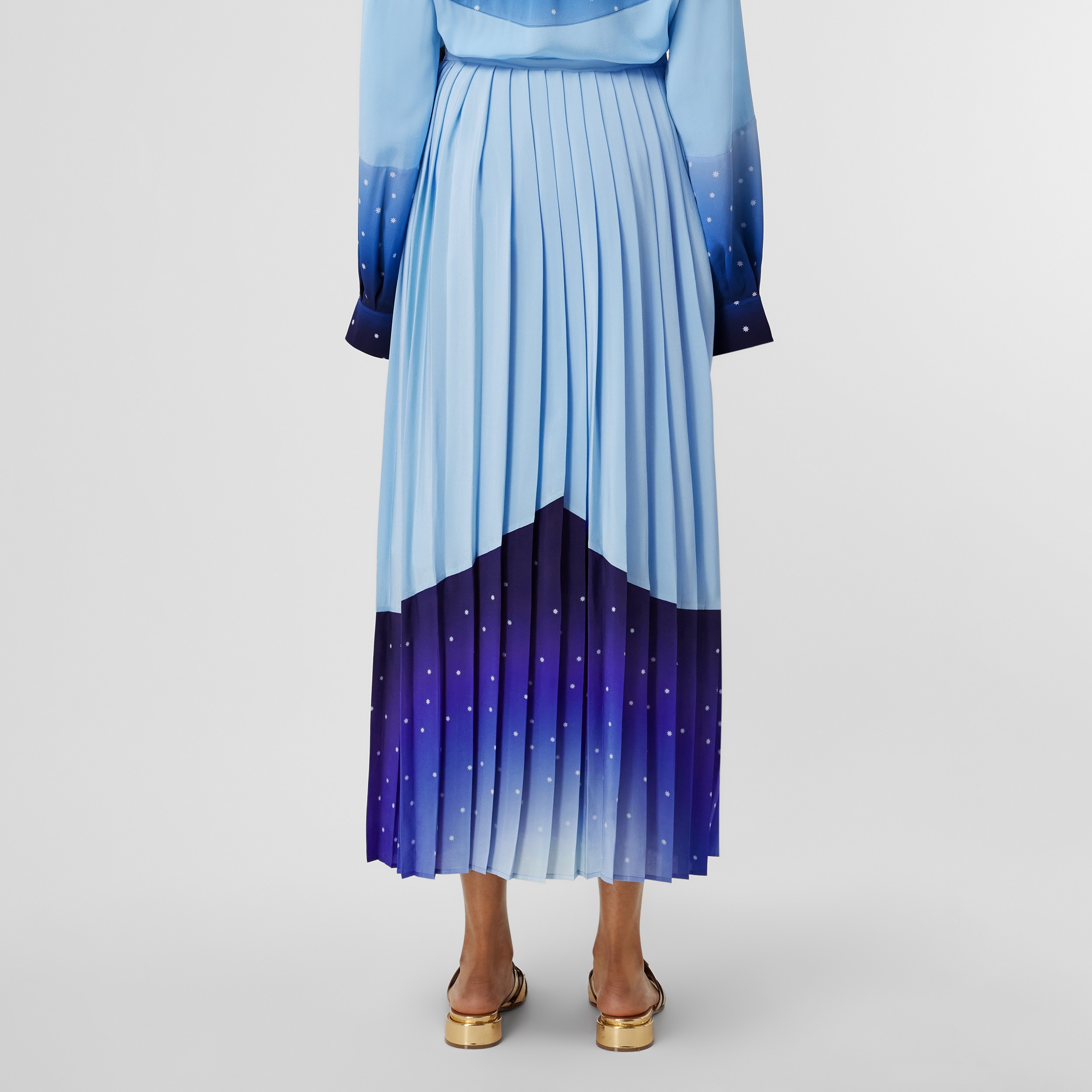 Constellation Print Pleated Silk Skirt in Soft Cornflower Blue - Women | Burberry® Official - 3