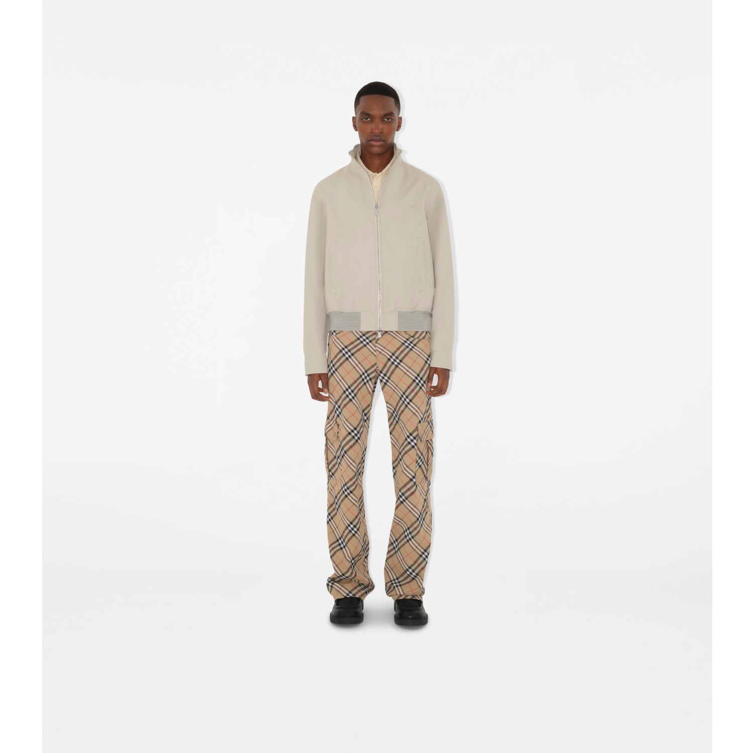 Pantaloni in cotone e lino stretch Check
