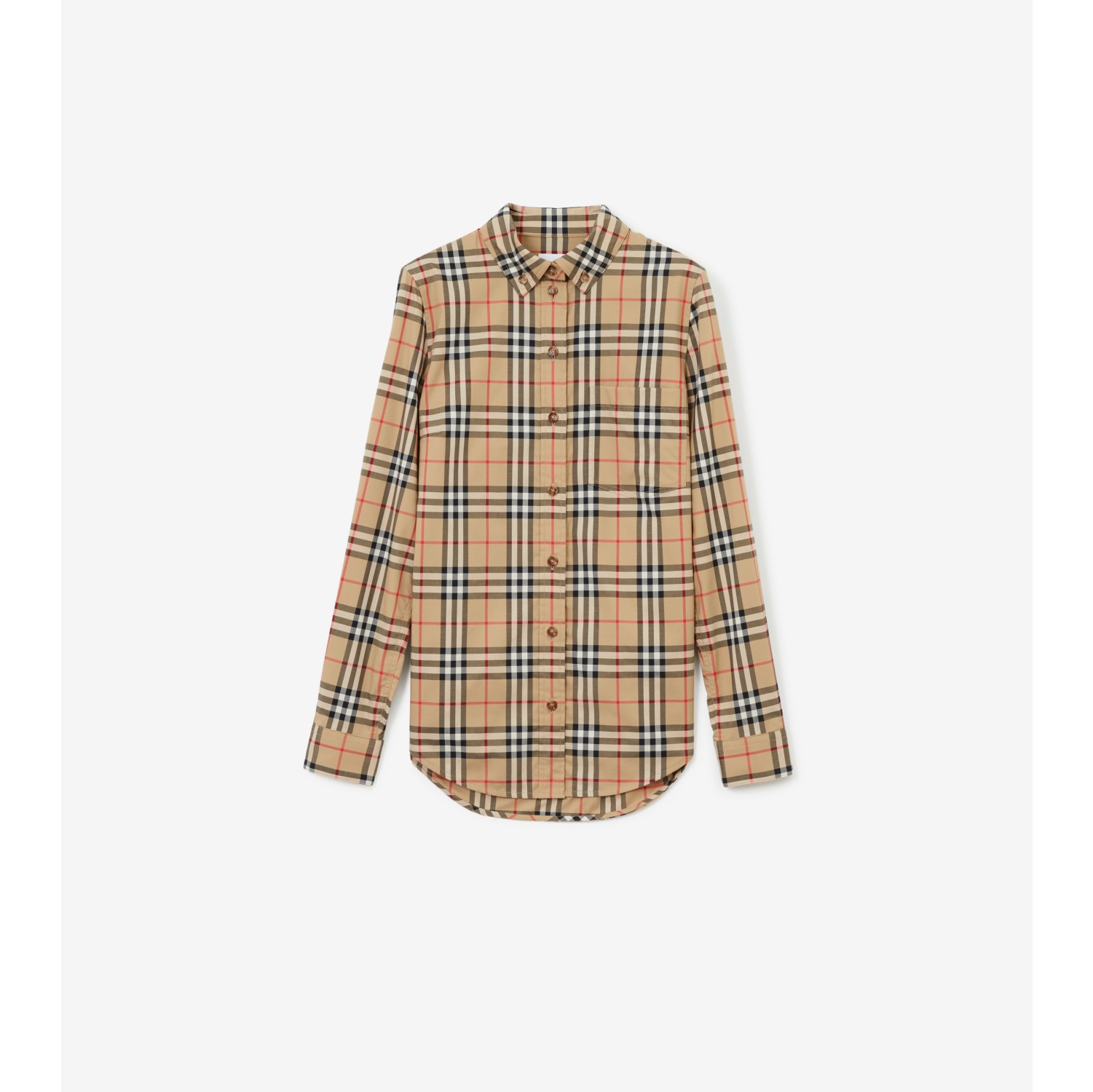 Check Stretch Cotton Shirt in Archive beige Women Burberry Official