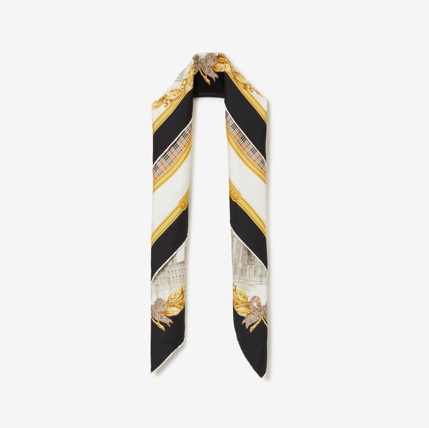 Pañuelo cuadrado en seda con motivos de monumentos (Negro) | Burberry® oficial
