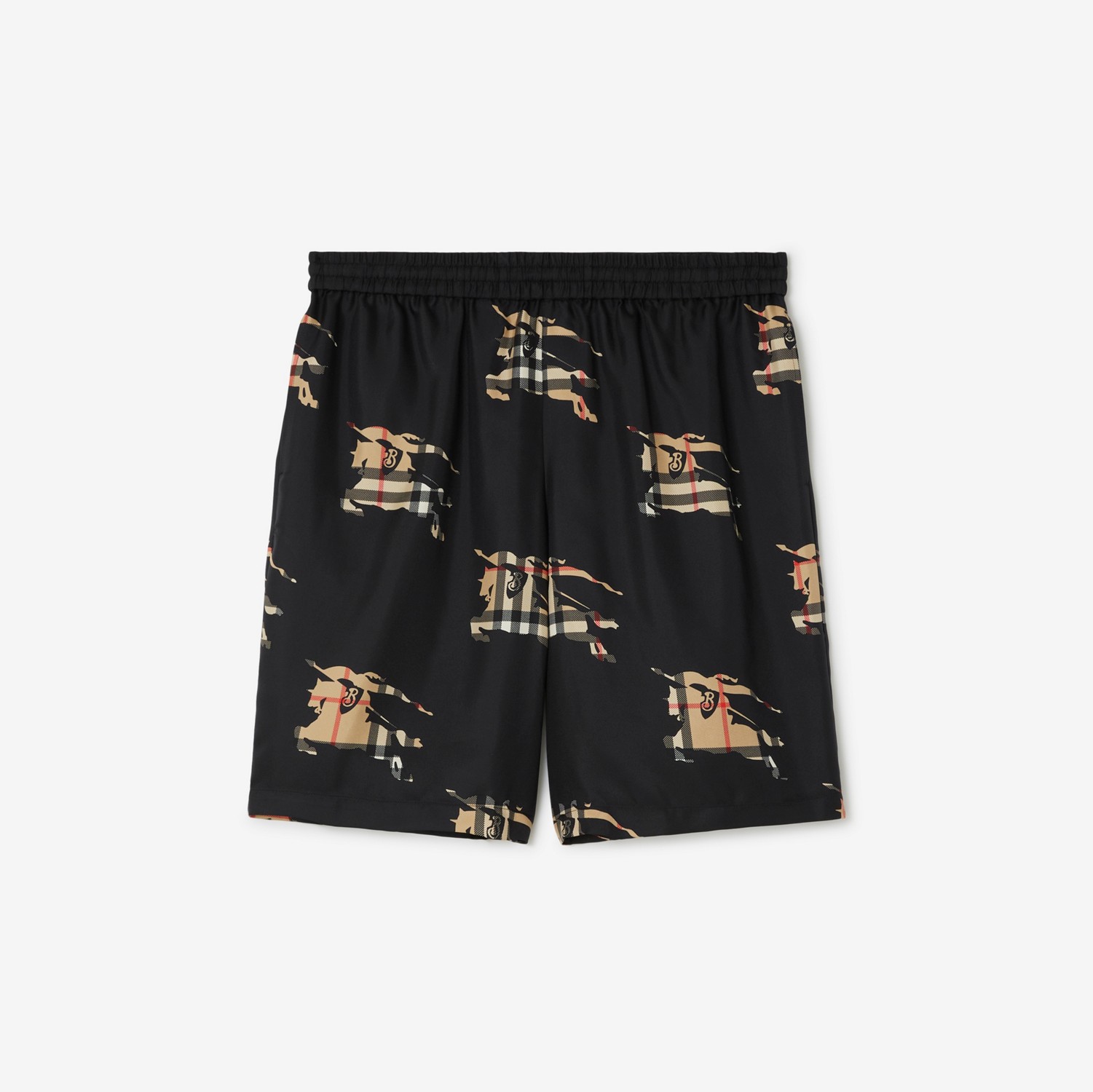 格纹马术骑士徽标丝质短裤 (典藏米色) - 男士 | Burberry® 博柏利官网