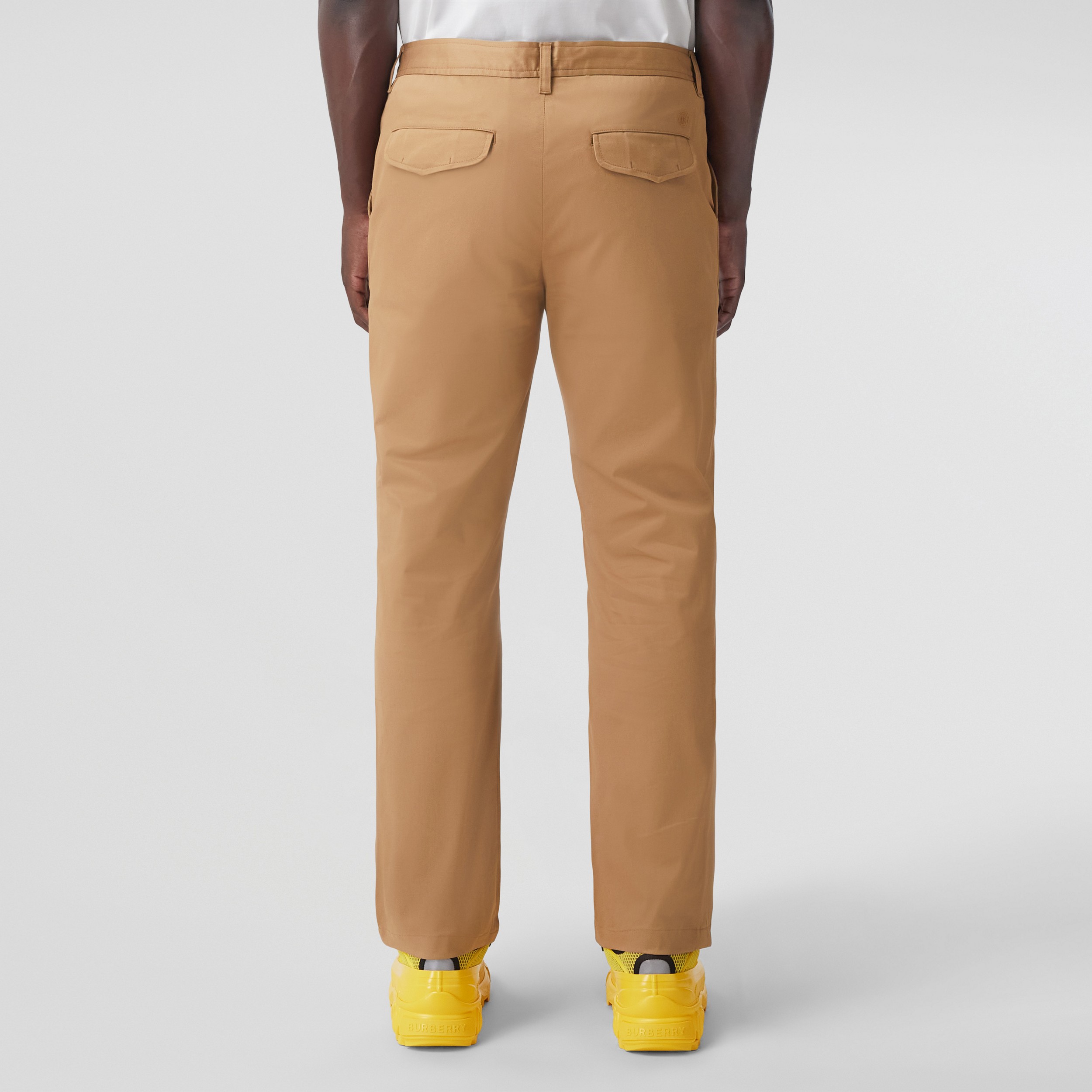Slim Fit Monogram Motif Stretch Cotton Chinos in Camel | Burberry® Official - 3