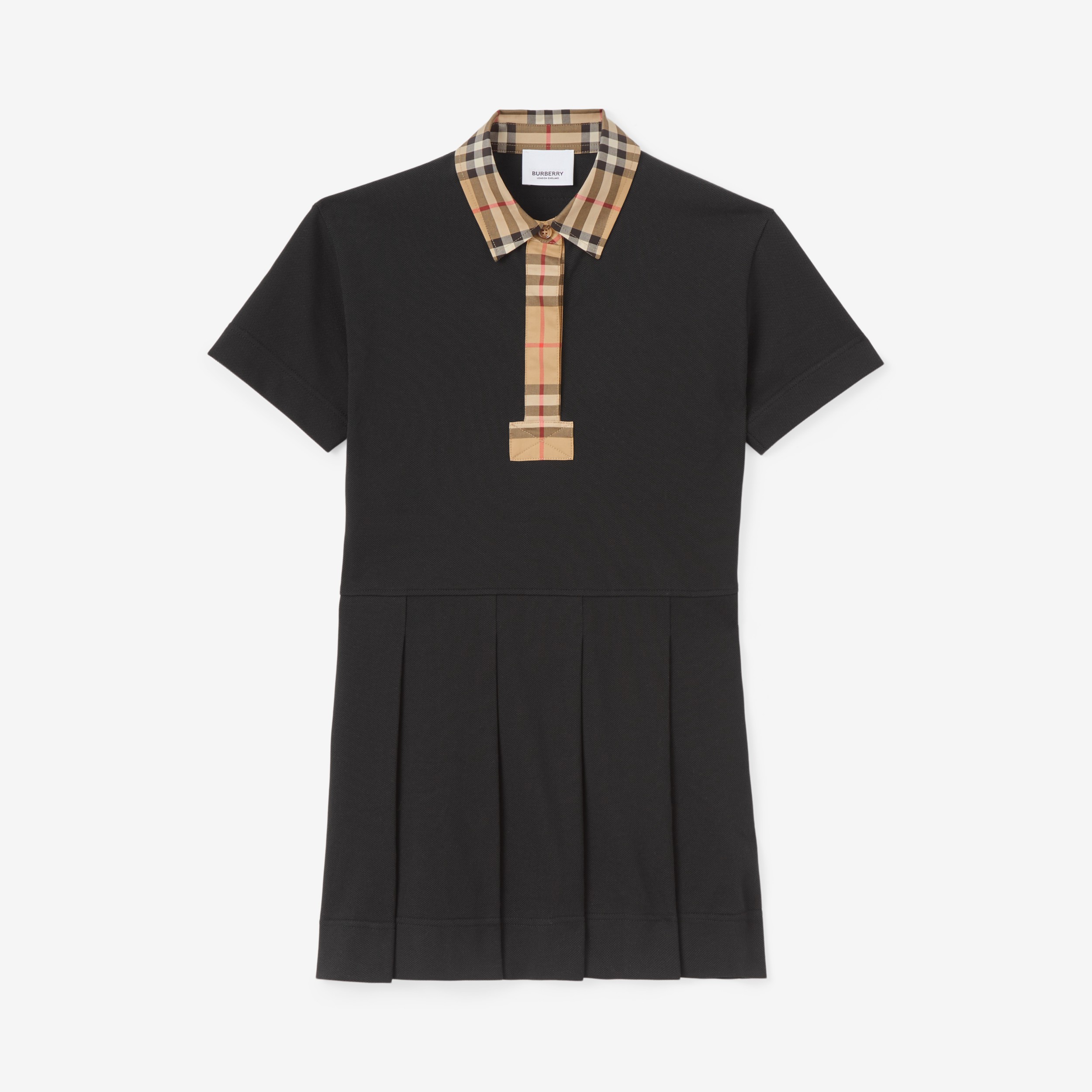 Vintage Check Trim Cotton Piqué Polo Shirt Dress in Black | Burberry®  Official