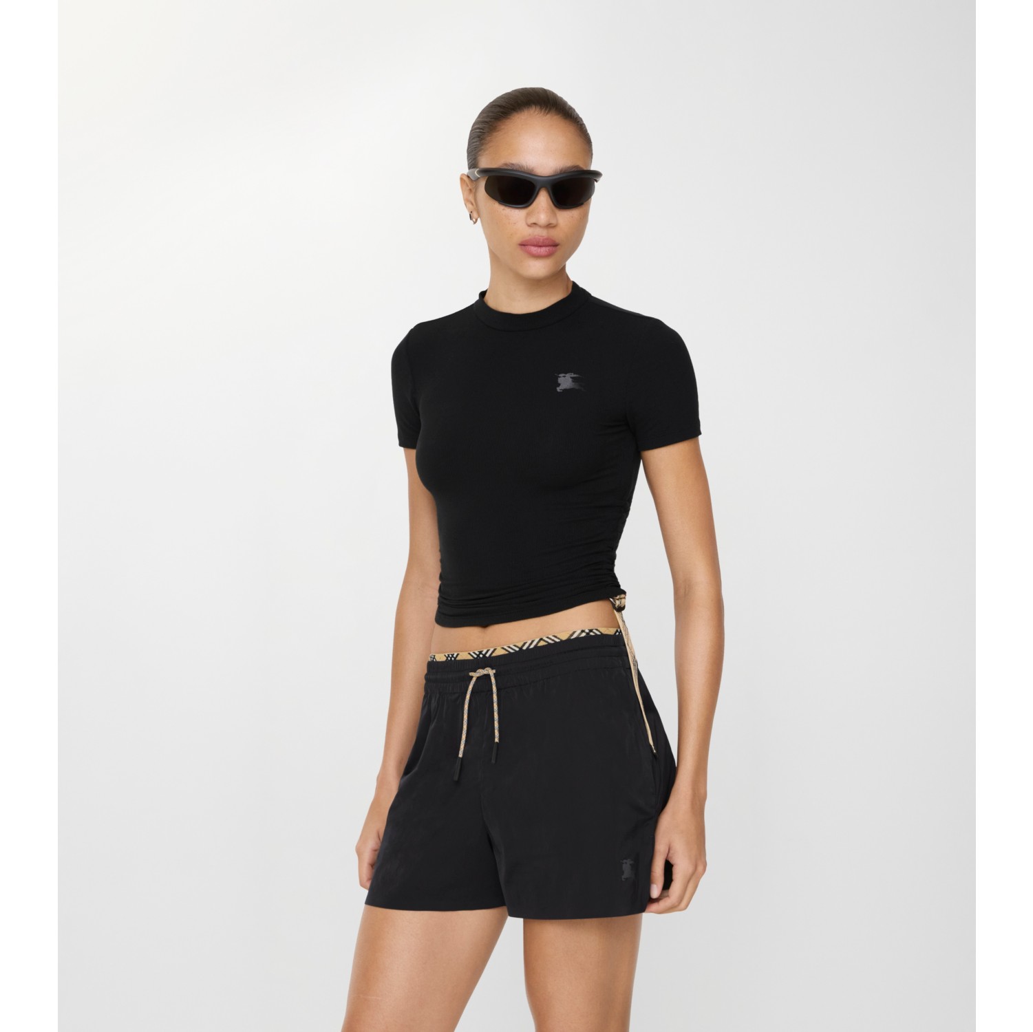 T-shirt in modal e cashmere stretch con finiture Check