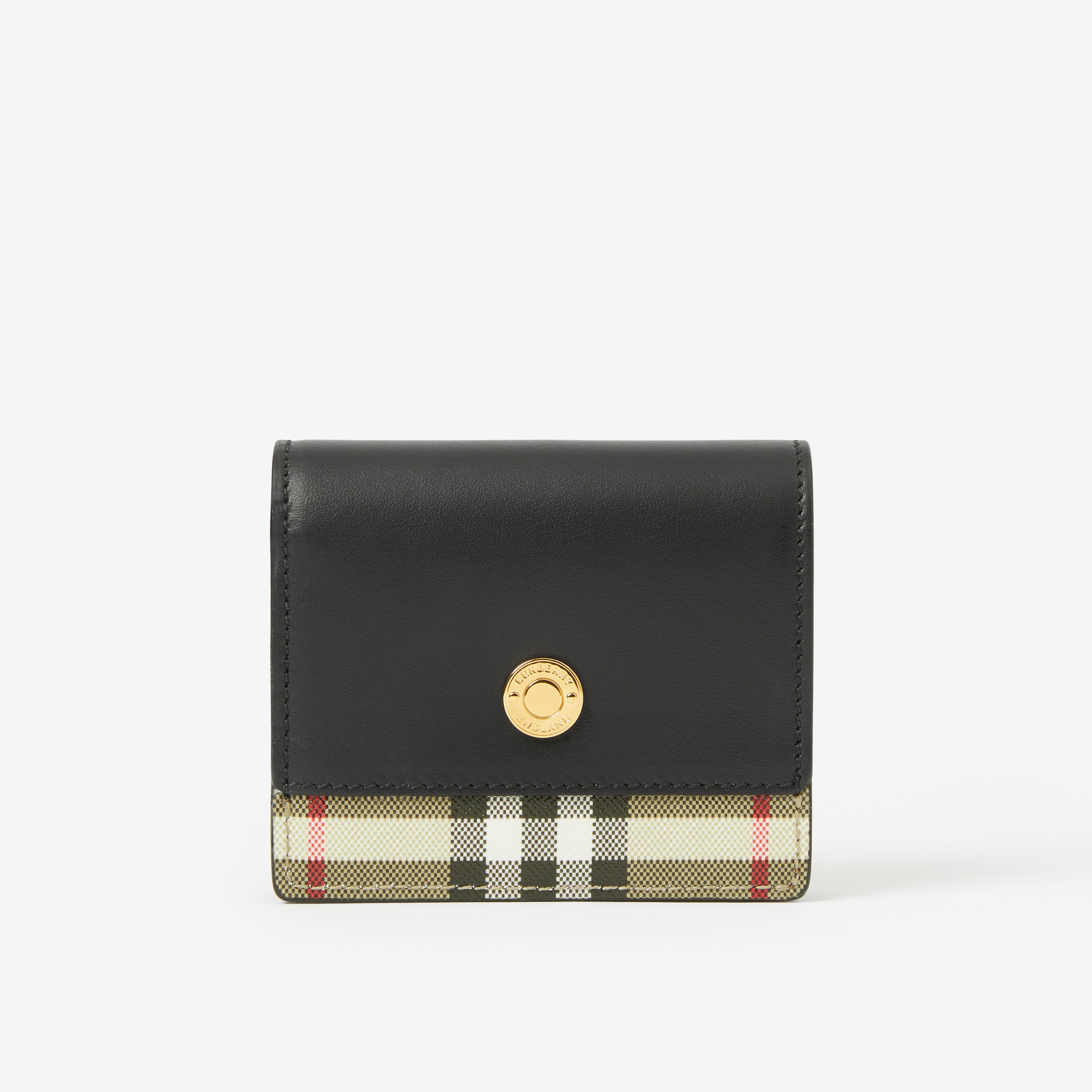 Vintage Check and Leather Small Folding Wallet in Black/beige - Women | Burberry® Official - 1