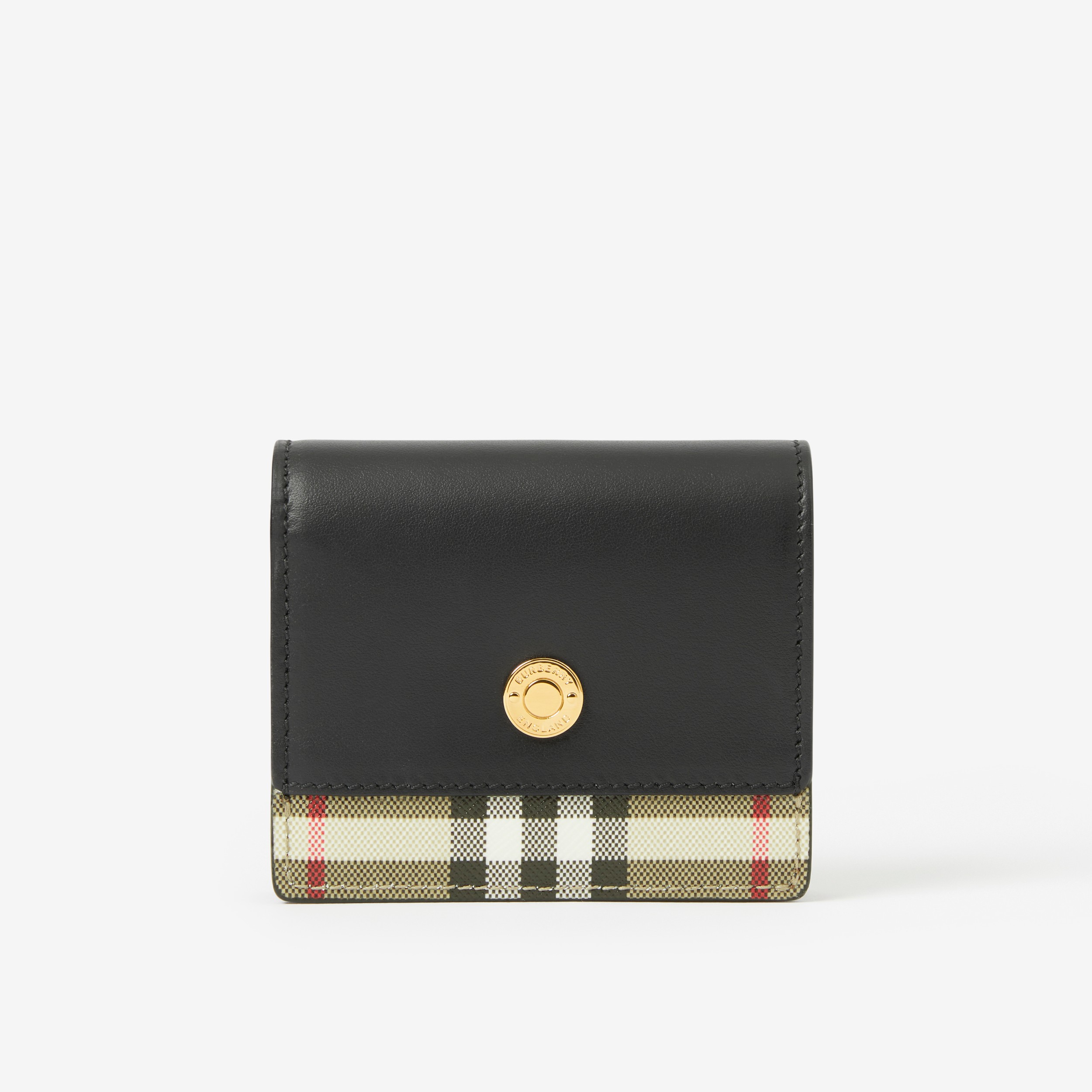 Vintage Check and Leather Small Folding Wallet in Black/beige - Women |