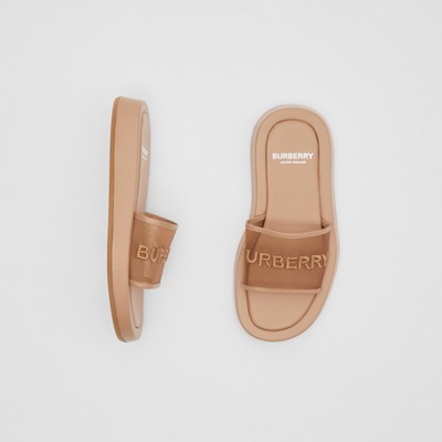 blue burberry slides