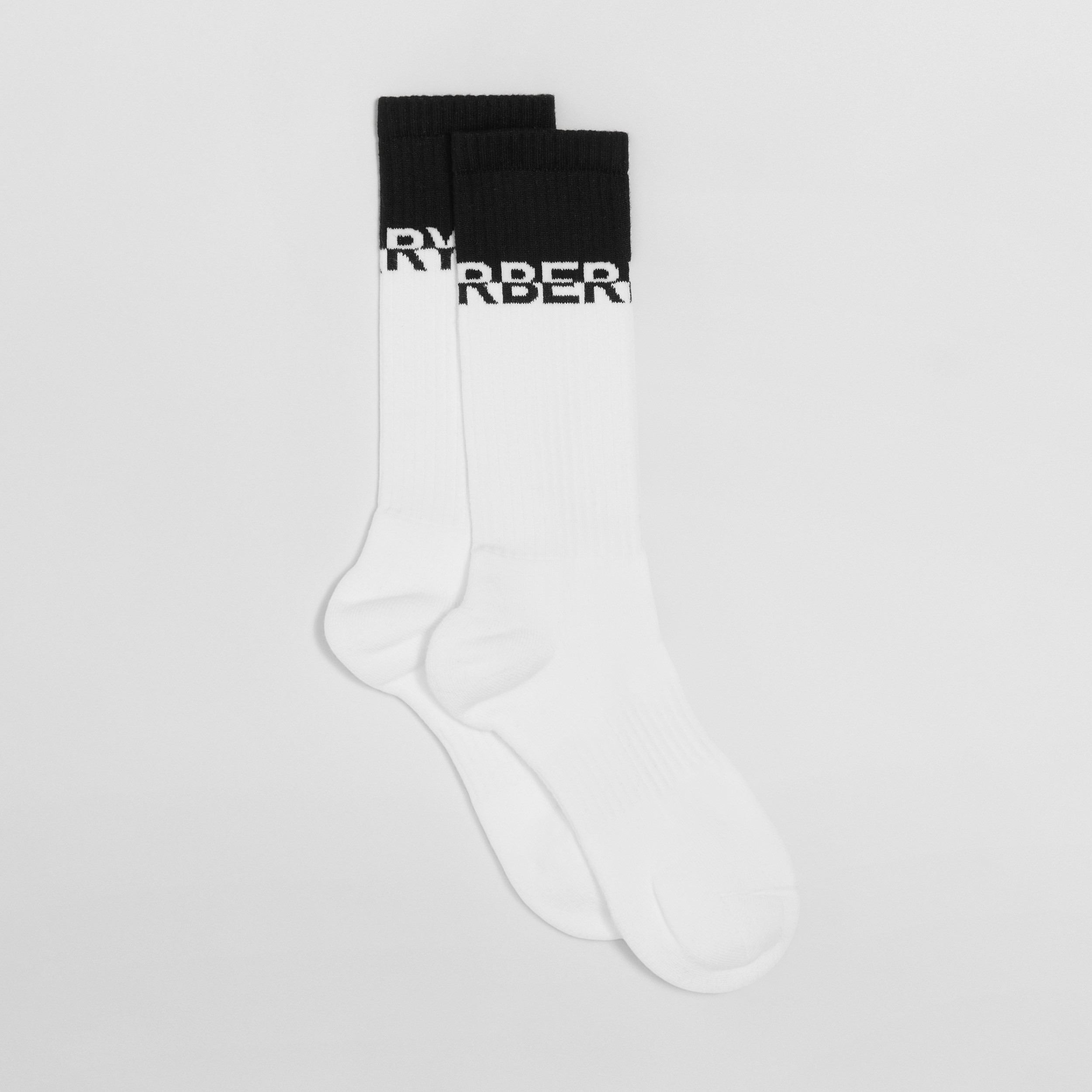 Logo Intarsia Technical Stretch Cotton Socks in Black/white | Burberry® Official - 2