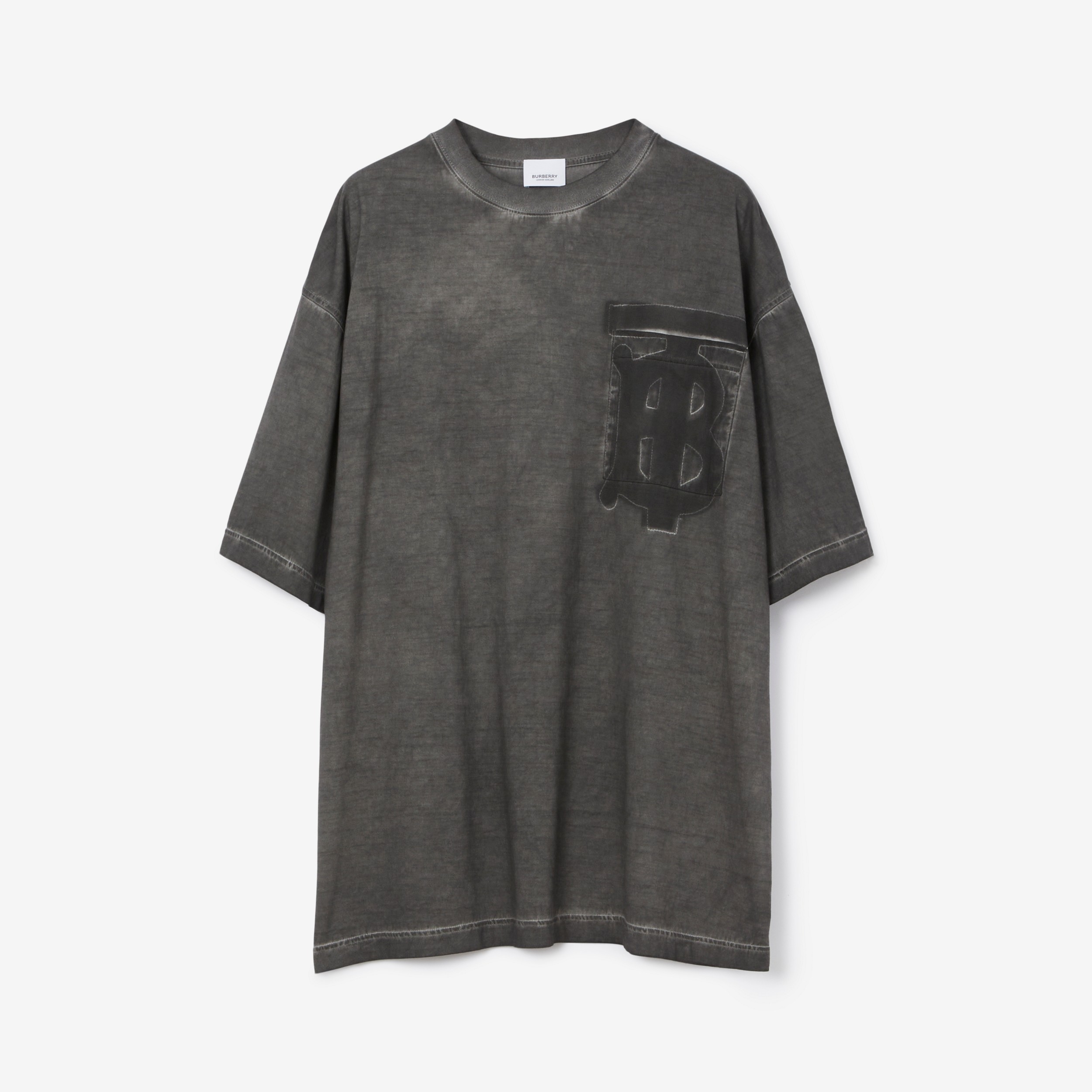 Monogram Motif Cotton Oversized T-shirt in Charcoal Grey - Men | Burberry® Official - 1