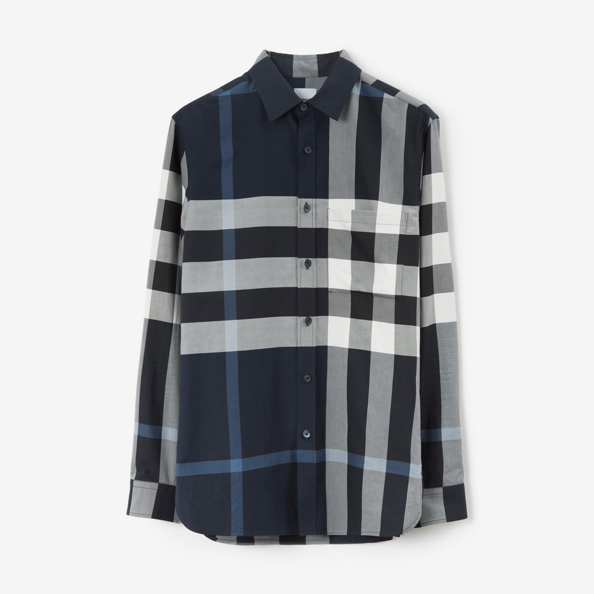 Shop Burberry Check Cotton Shirt In White/dark Charcoal Blue