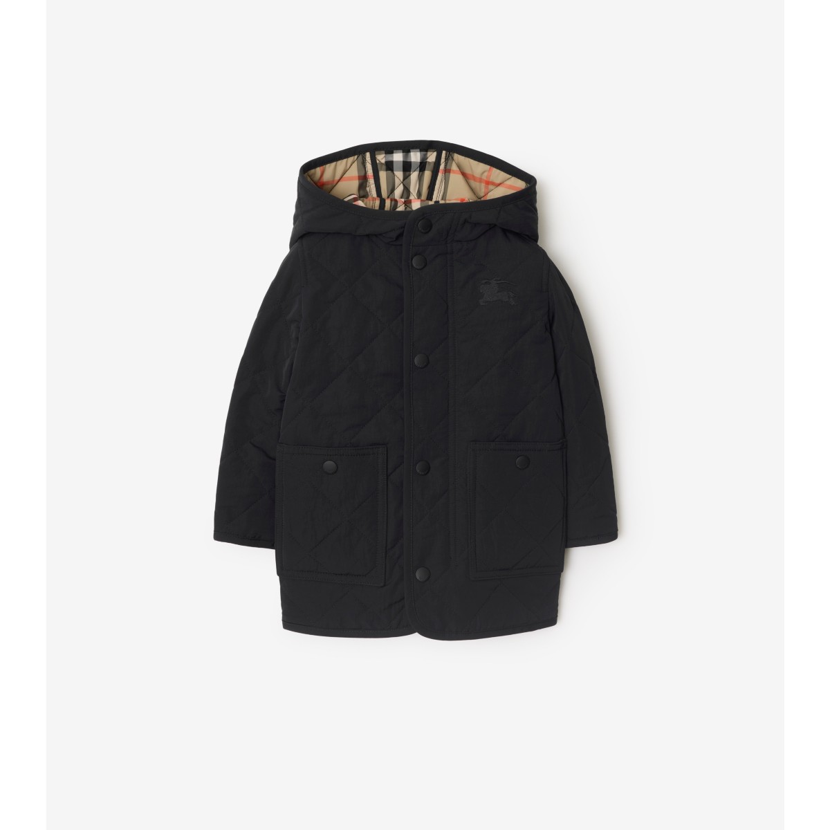  Check Quilted Nylon Hooded Coat