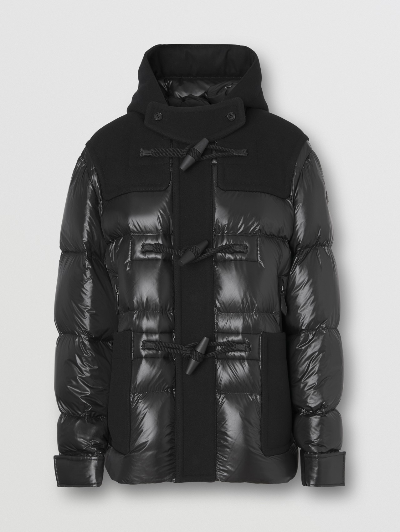 Nylon and Technical Wool Down-filled Duffle Coat in Black