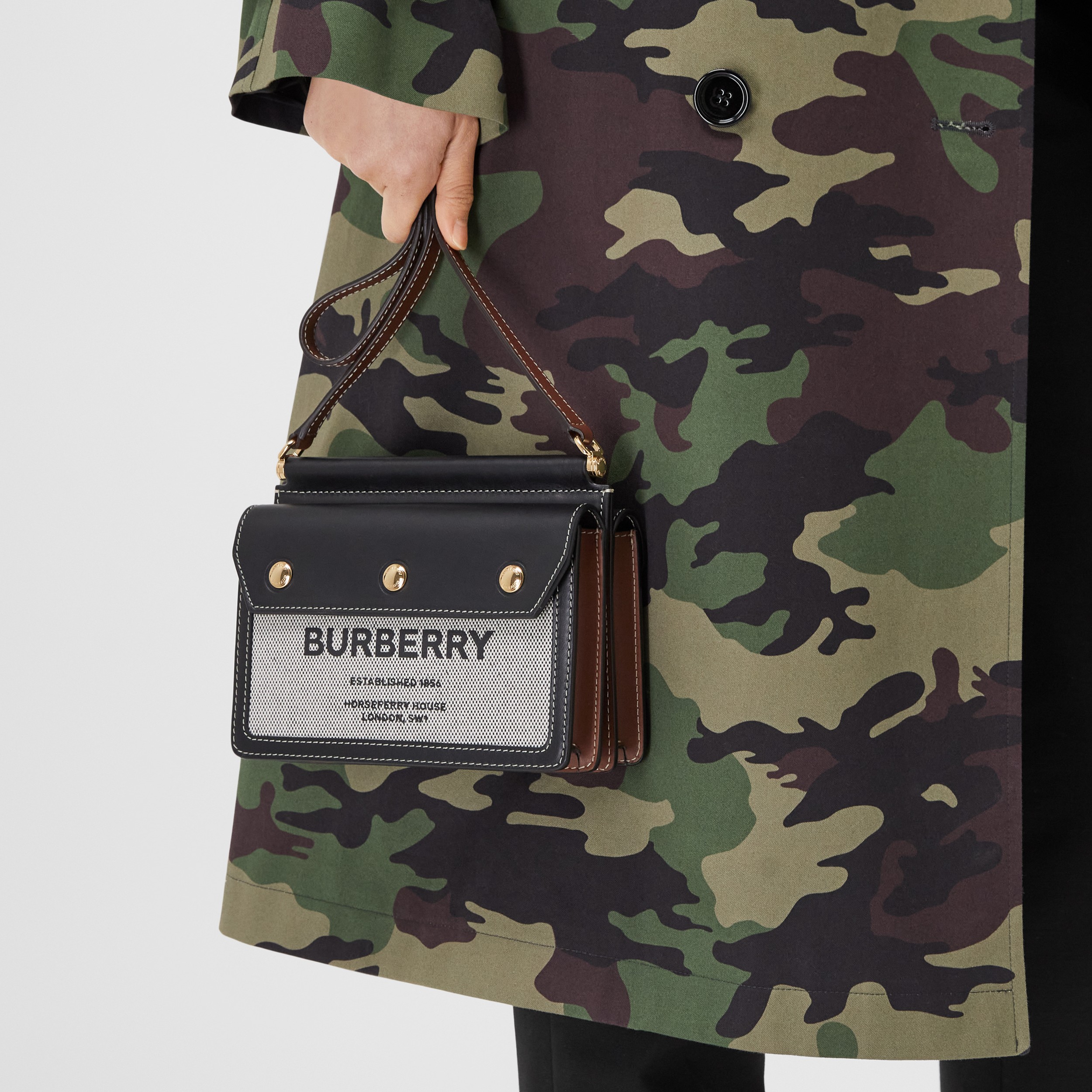 Mini Horseferry Print Title Bag with Pocket Detail in Black/tan - Women | Burberry® Official - 3