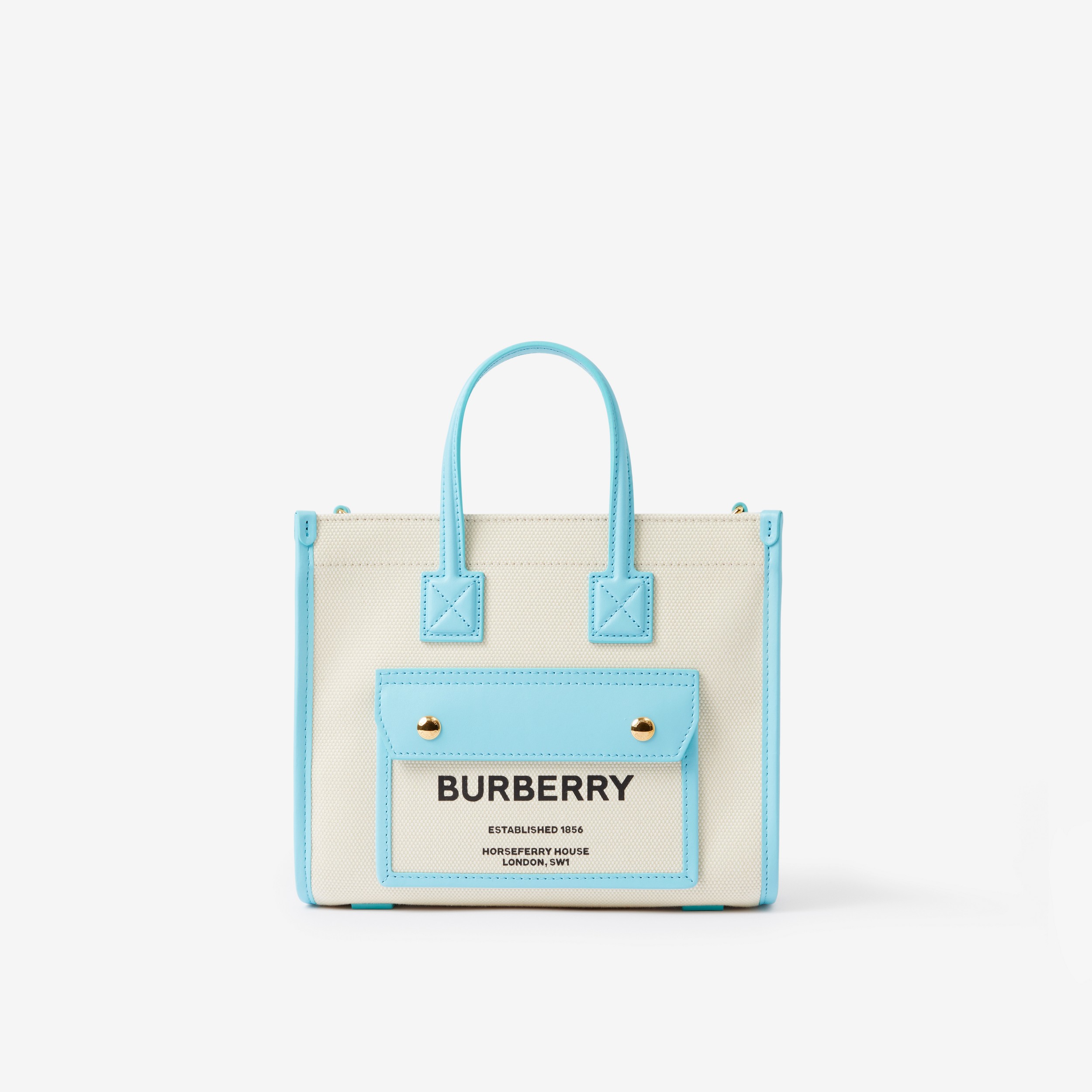Mini Freya Tote in Natural/cool Sky Blue - Women | Burberry® Official - 1