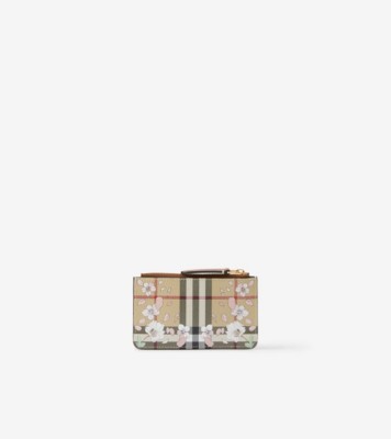 フローラルチェックプリント レザー コインケース ウィズ ストラップ (アーカイブベージュ) | Burberry®公式サイト