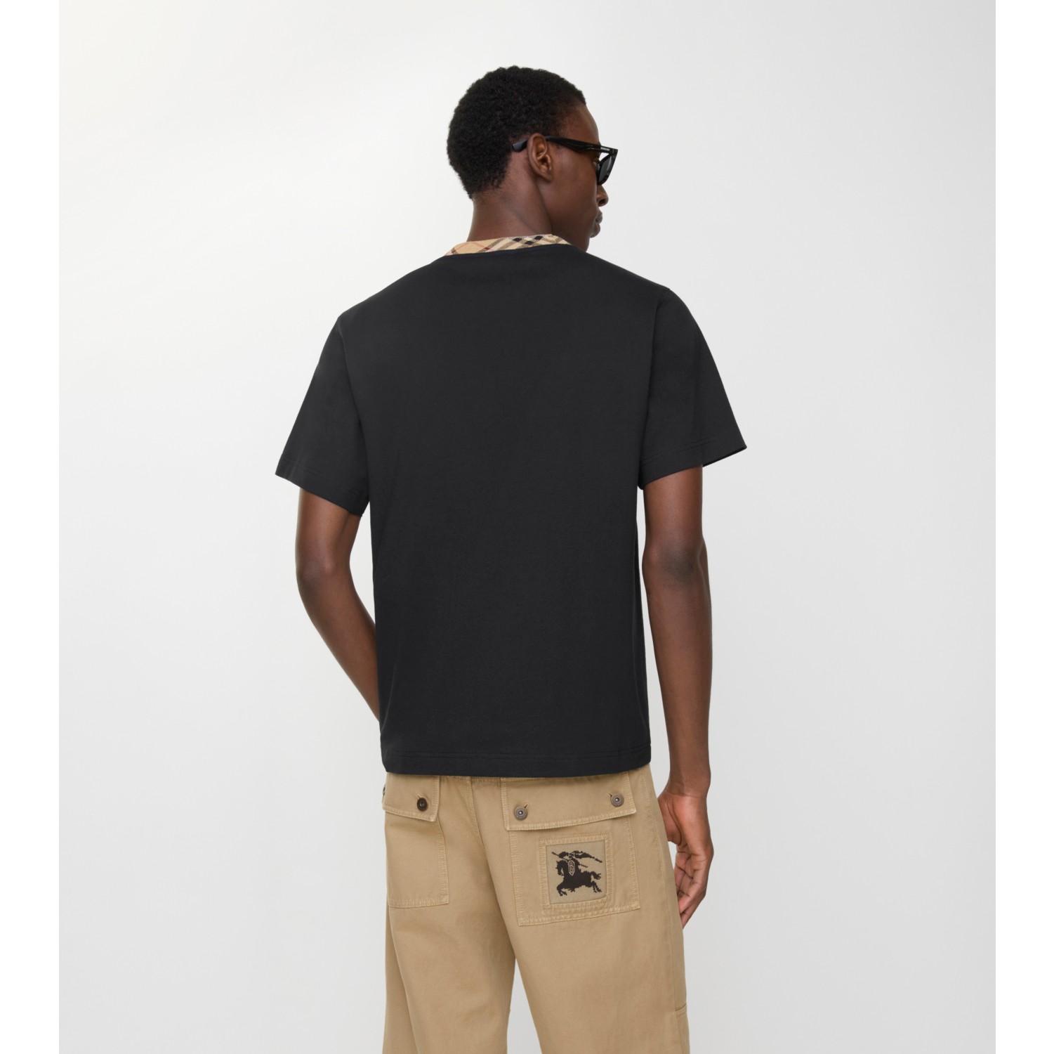 Check Trim Cotton T-shirt in Black - Men | Burberry® Official