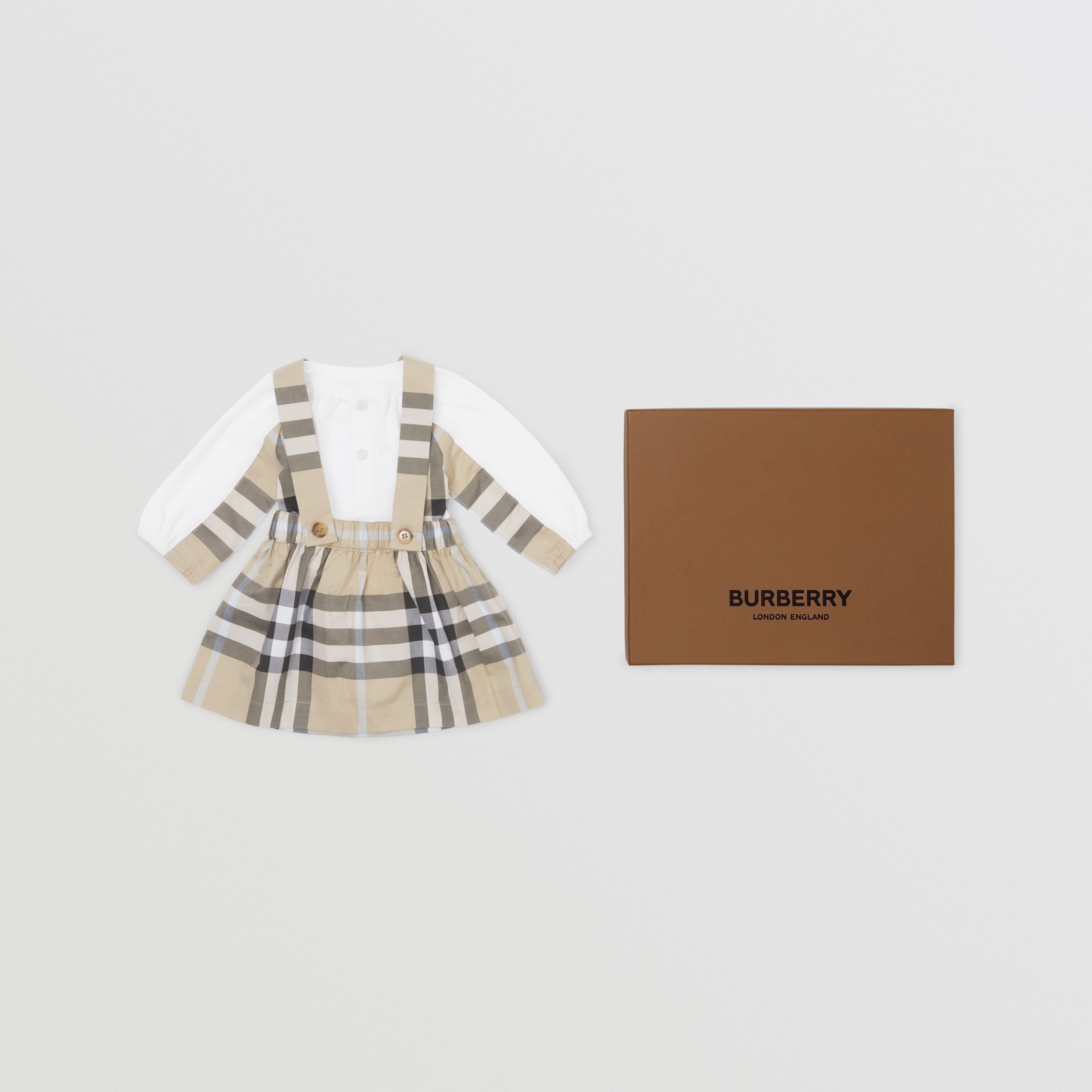 Check Two-piece Baby Gift Set in Pale Sand - Children | Burberry® Official - 1