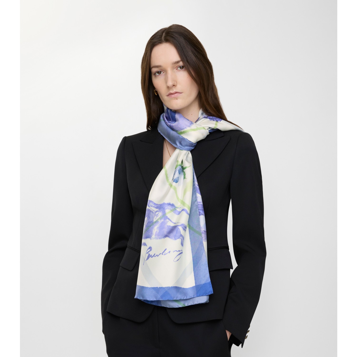 Wide Watercolour Check Silk Scarf