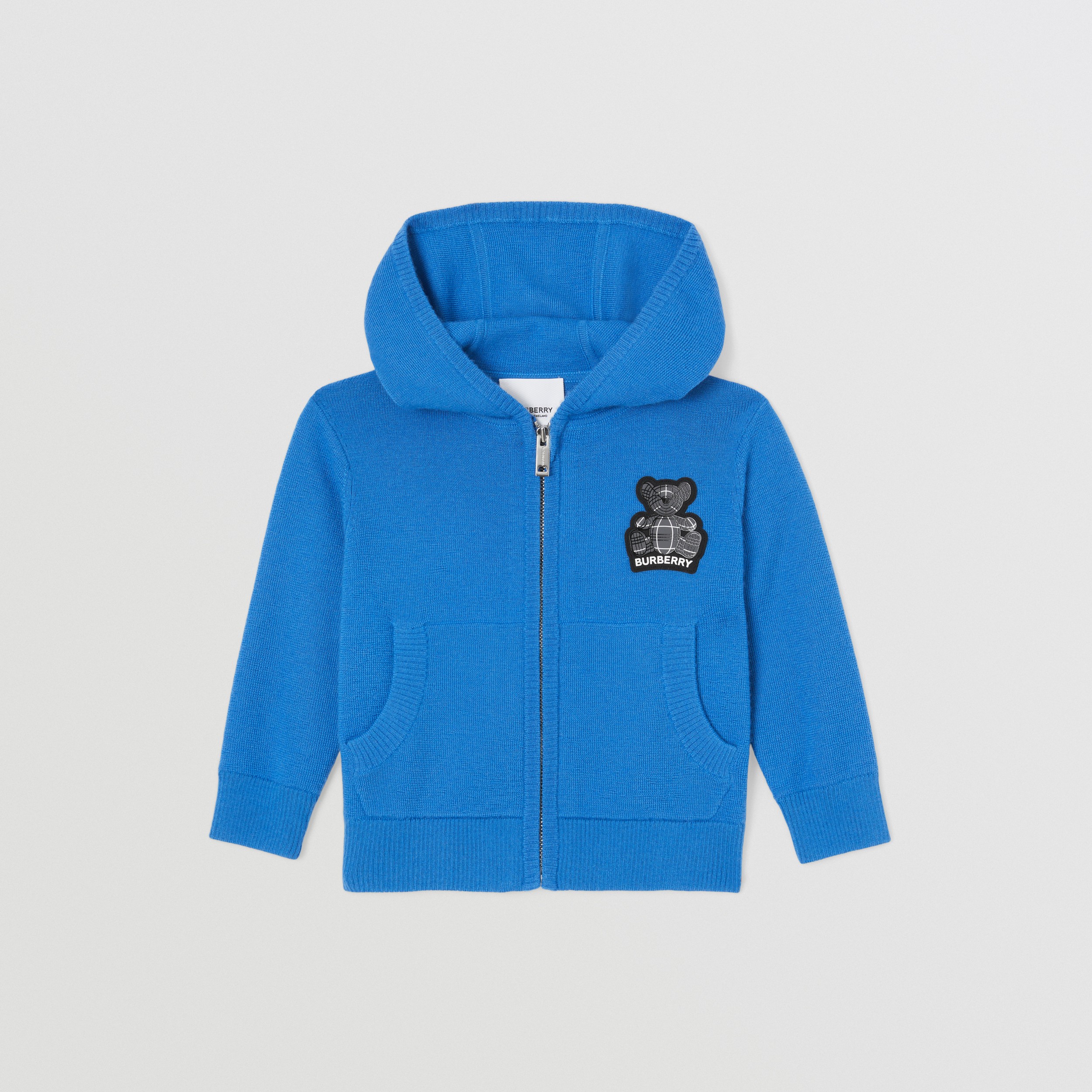 Thomas Bear Appliqué Cashmere Hooded Top in Canvas Blue - Children | Burberry® Official - 1