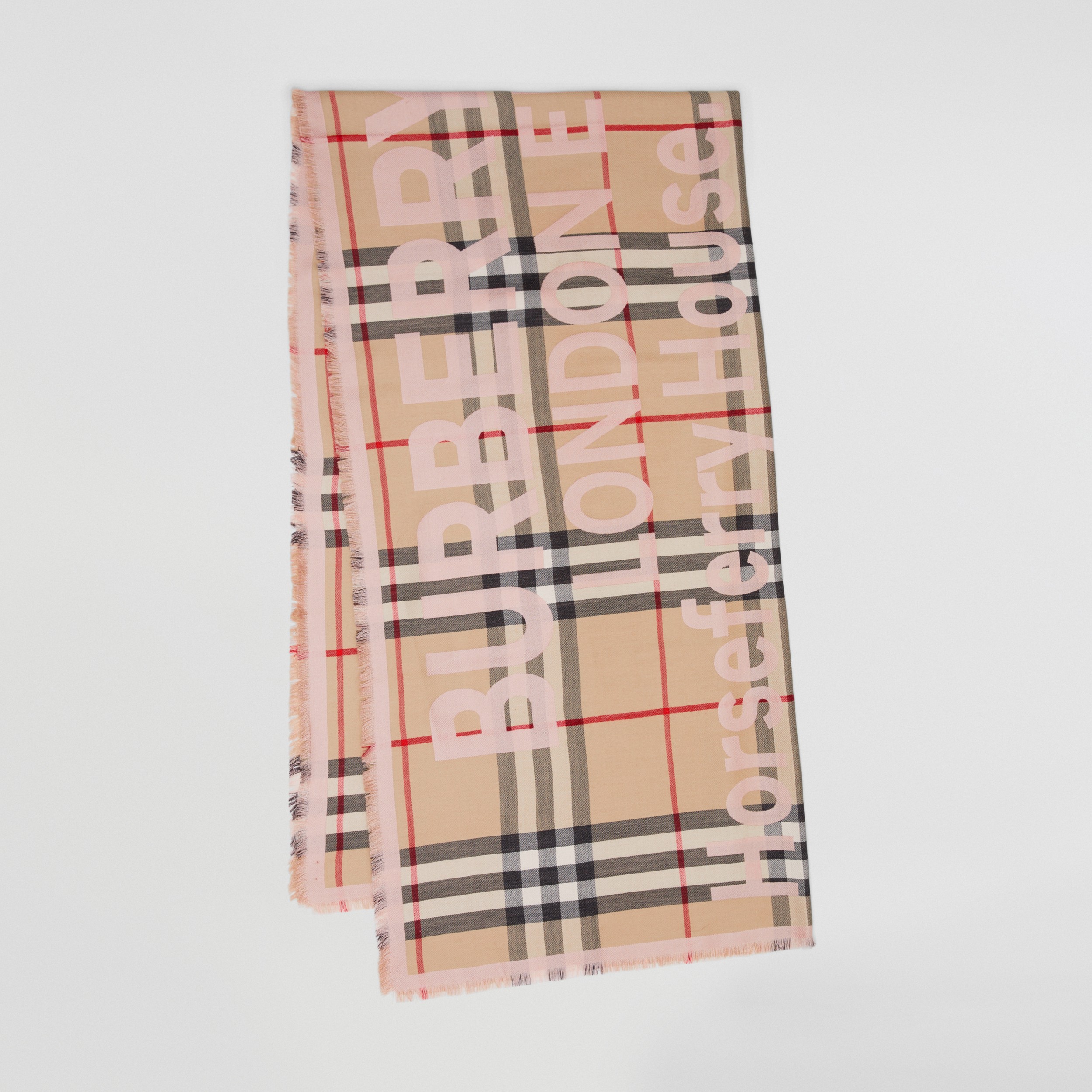 Sciarpa leggera in seta e cashmere con collage di stampe (Cipria) | Sito ufficiale Burberry® - 1