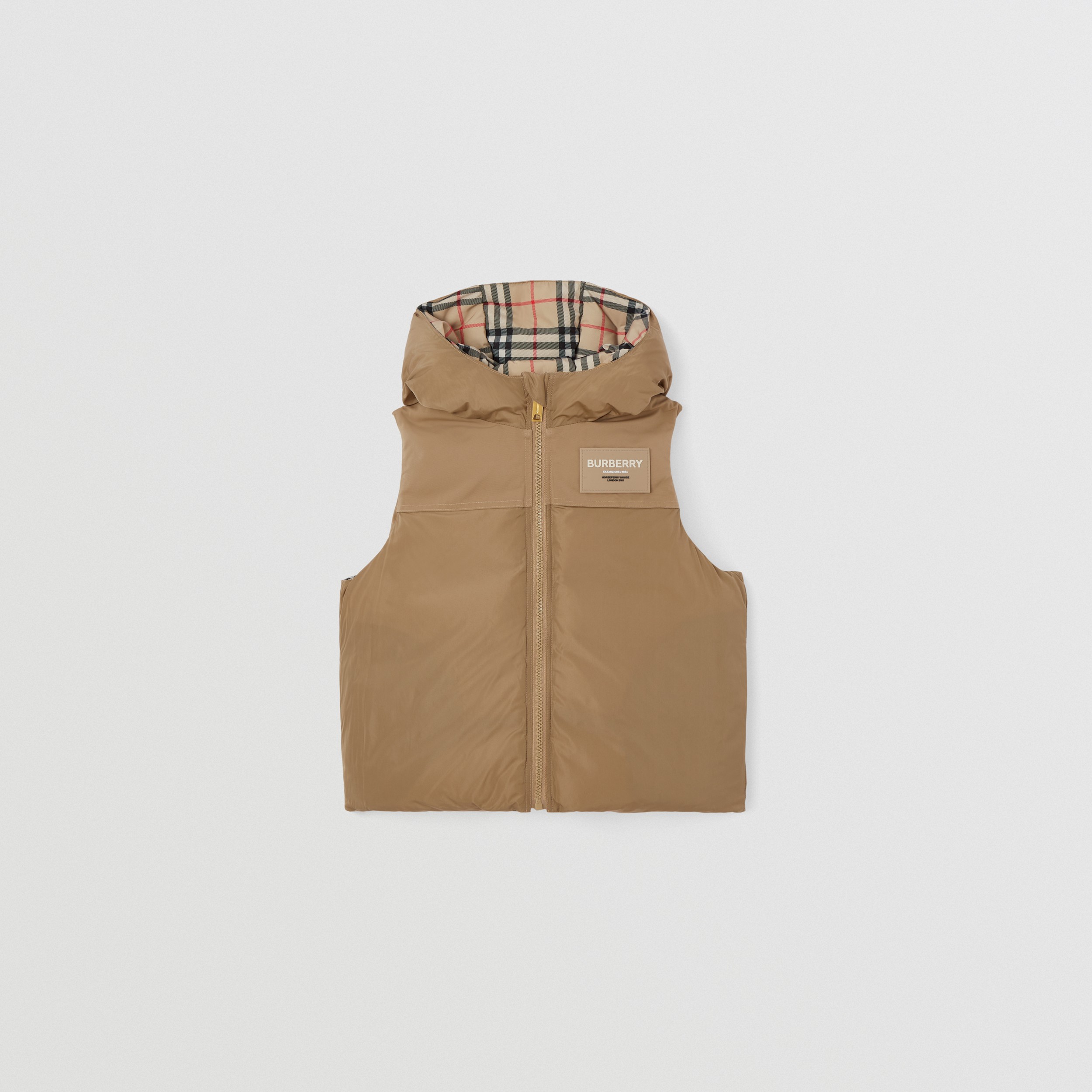 Reversible Check Hooded Puffer Gilet in Archive Beige | Burberry® Official - 4