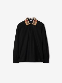 Long Sleeved Black Cotton Polo Shirt