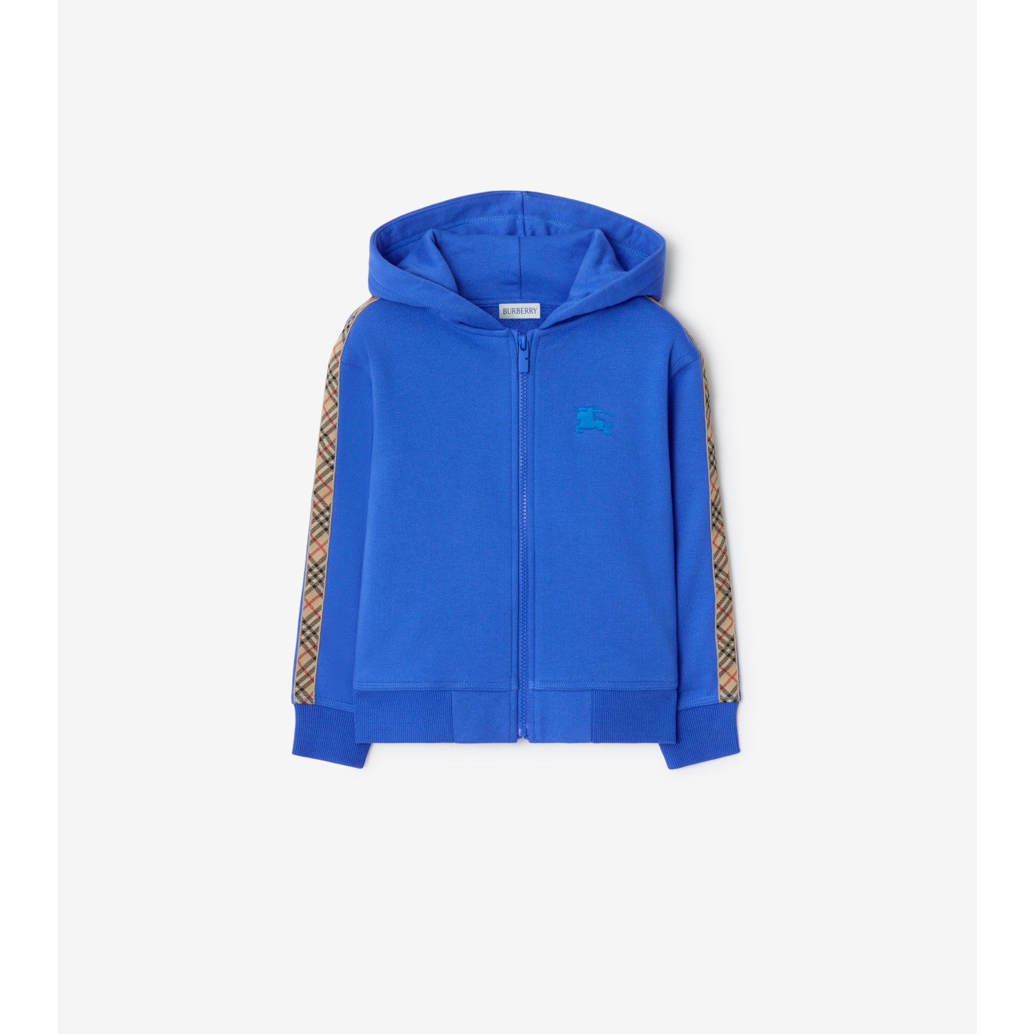 Check Trim Cotton Zip Hoodie